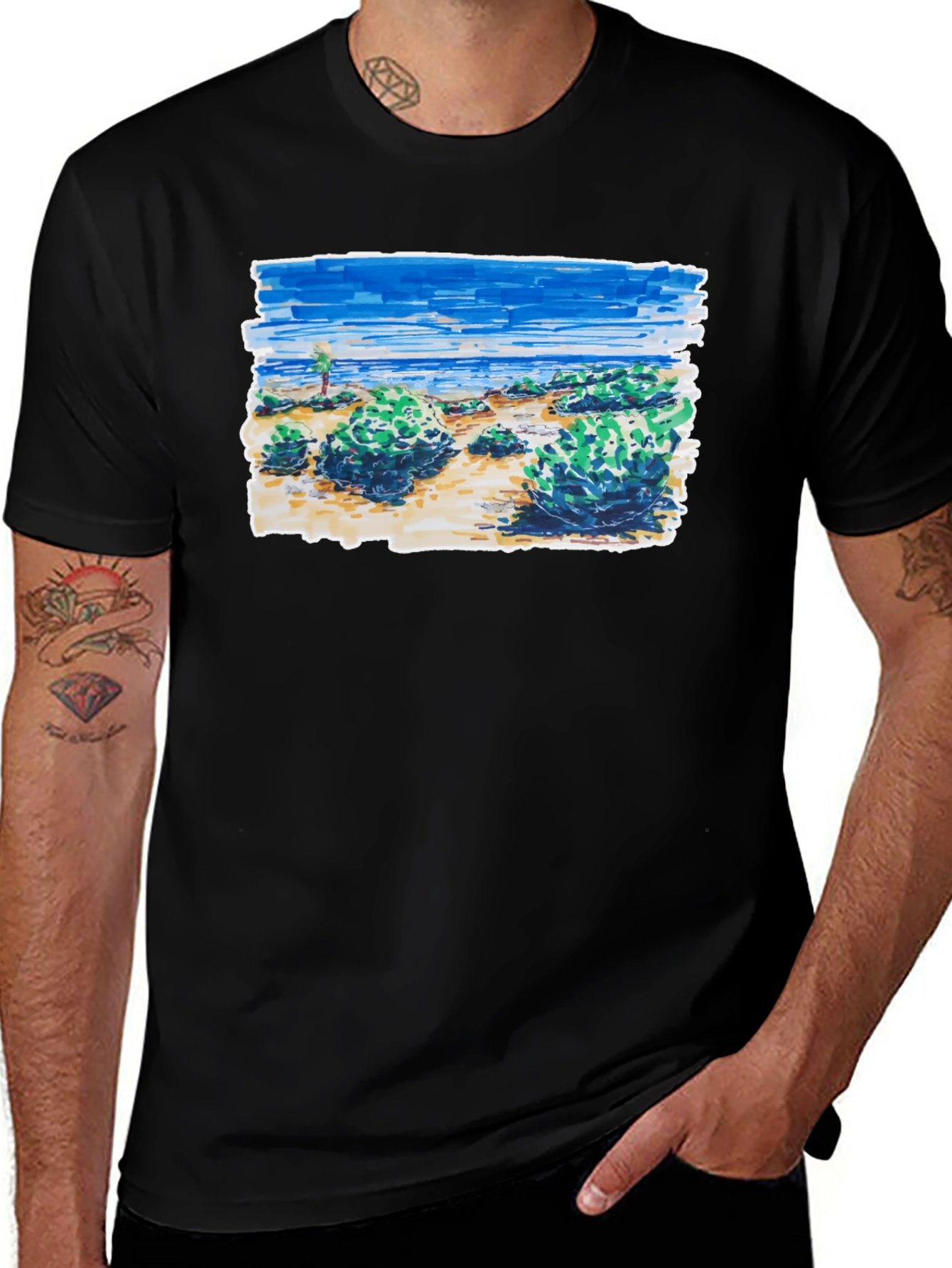 Variant 26 of Coastal Sketch Graphic Tee - Black