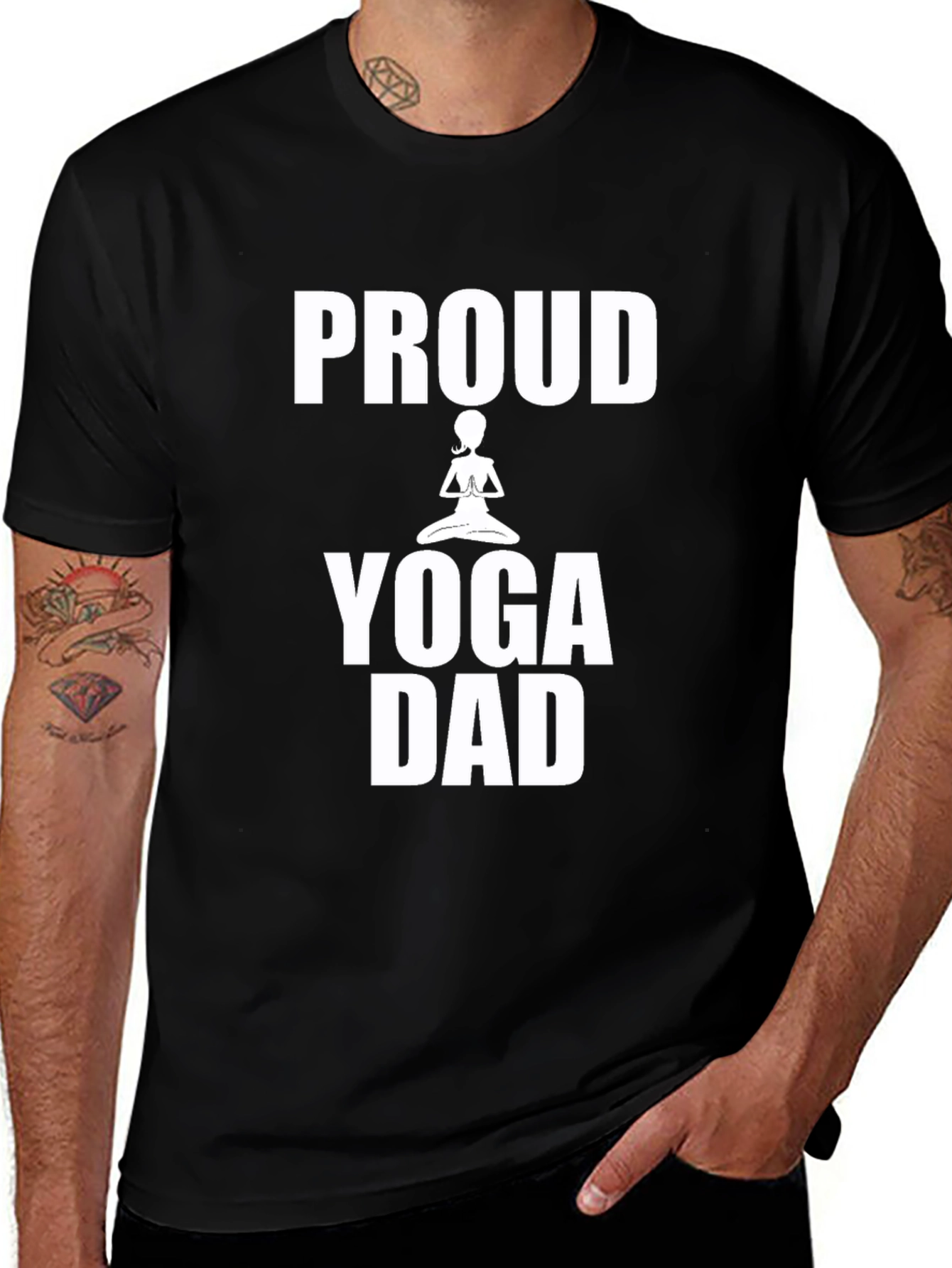 Variant 2 of Proud Yoga Dad T-Shirt - Black Cotton Tee