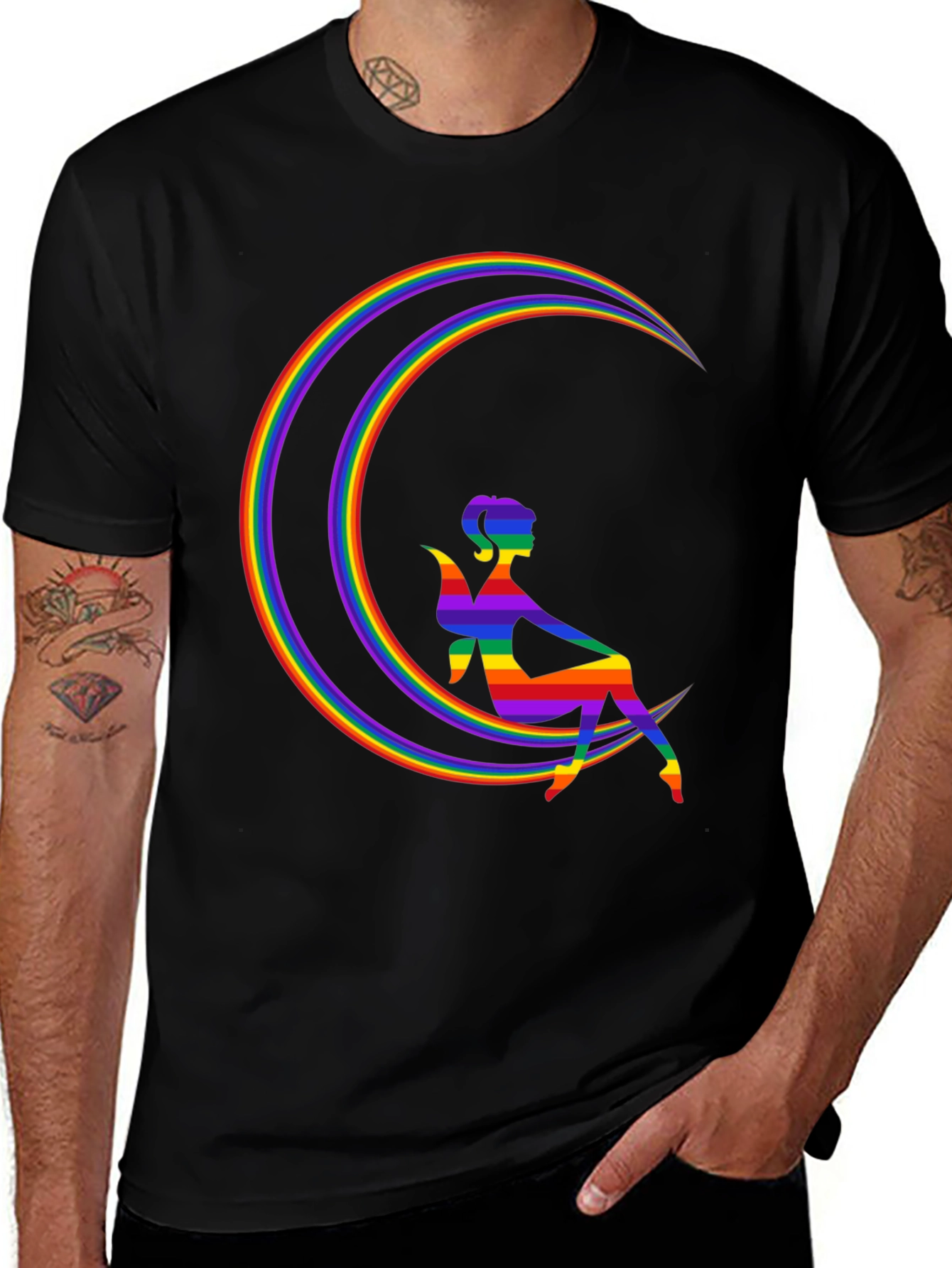 Black Rainbow Fairy on Moon Graphic Tee main image
