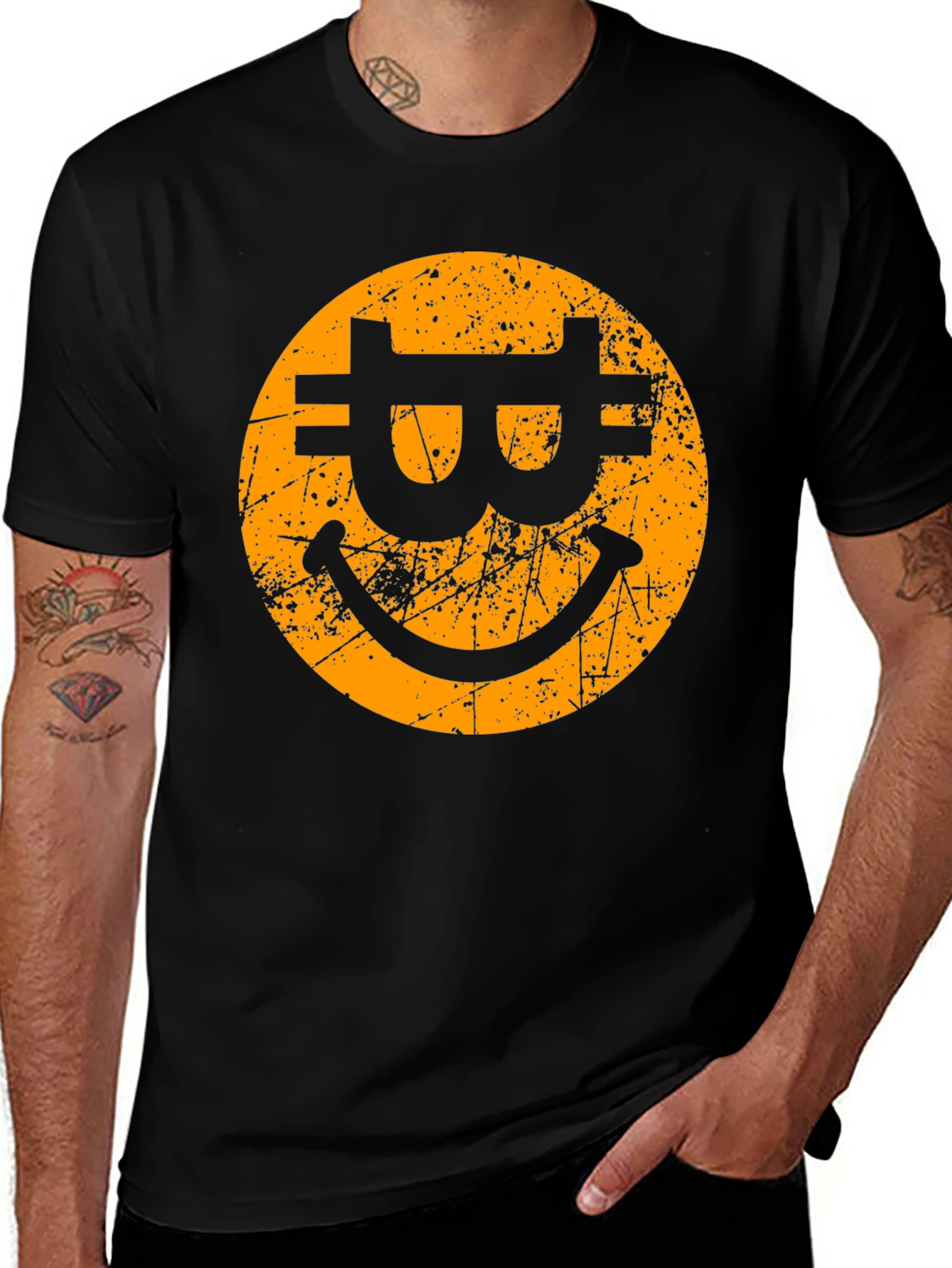 Bitcoin Smile Graphic Tee - Crypto Enthusiast Black T-Shirt