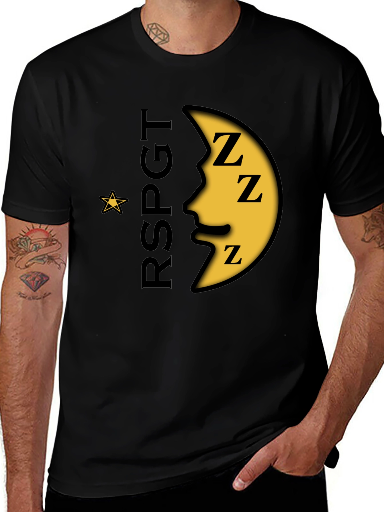Variant 28 of Sleepy Moon Graphic T-Shirt - Black Cotton Blend