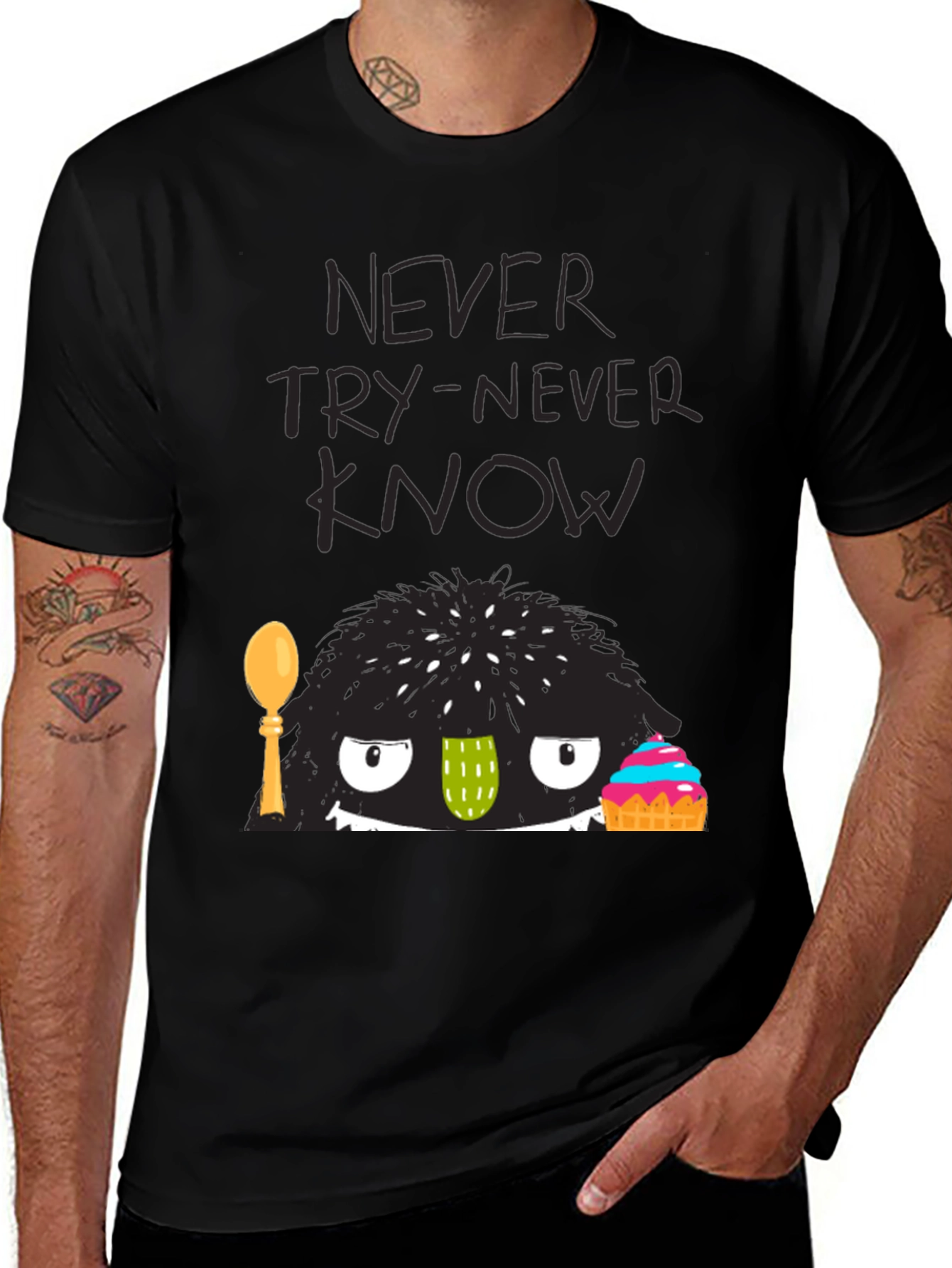Variant 17 of Never Try-Never Know Monster Graphic Black Tee