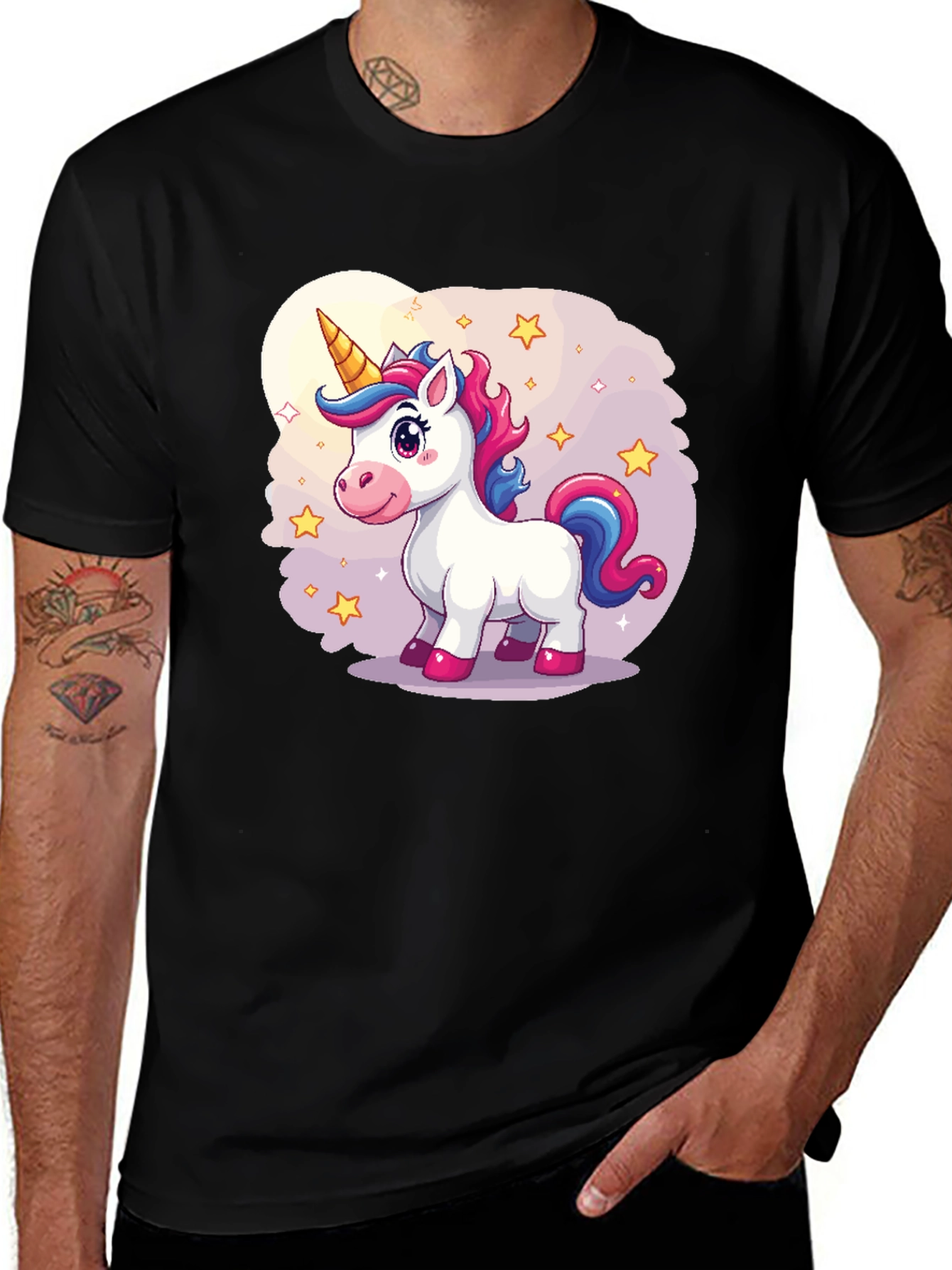Variant 11 of Cute Unicorn Graphic Tee - Black Cotton T-Shirt