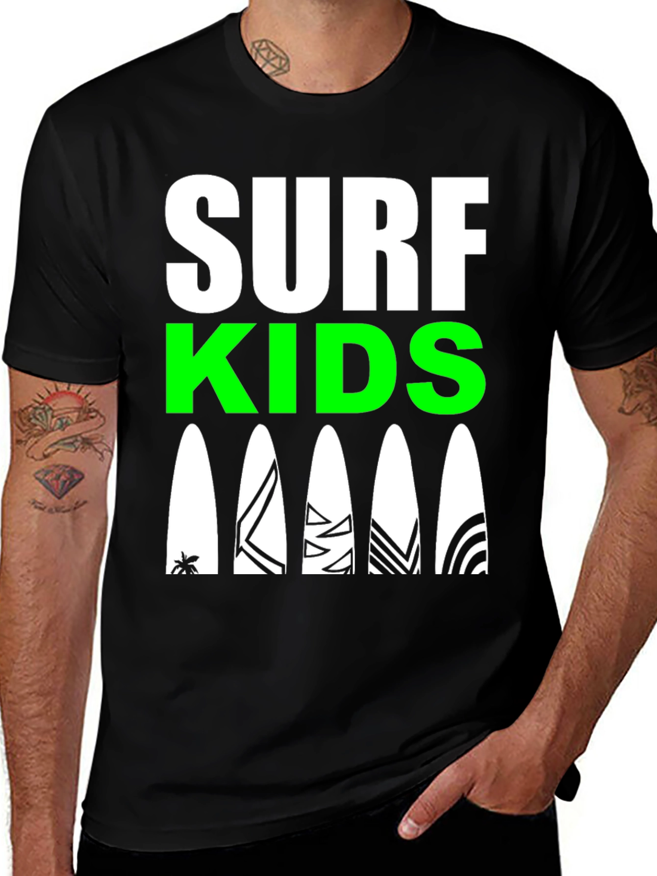 Black Surf Kids Graphic Tee - Black Cotton Surfboard Design main image
