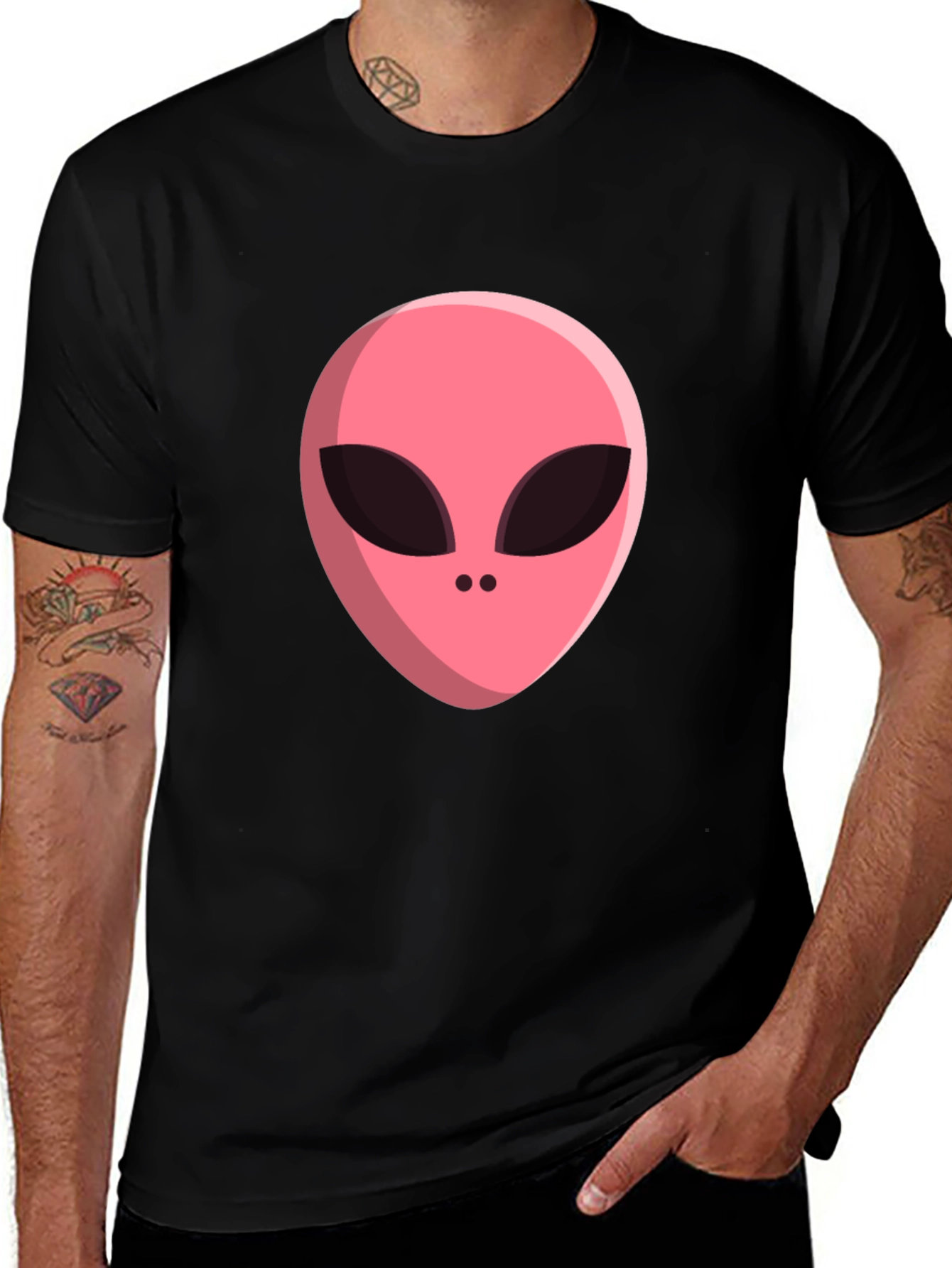 Variant 20 of Alien Head Graphic Tee - Black Cotton Blend T-Shirt