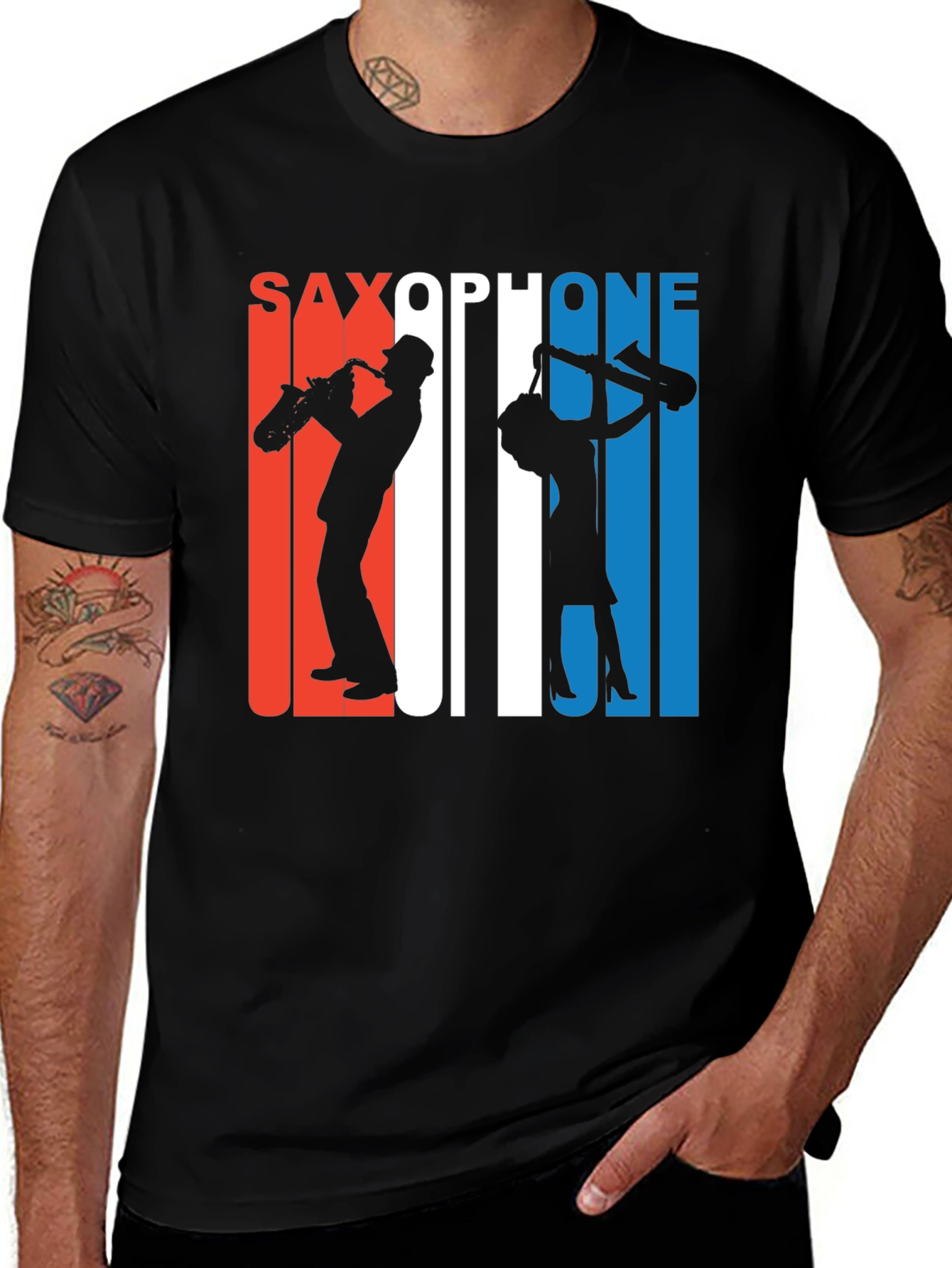 Variant 10 of Saxophone Silhouette Graphic Tee - Retro Style