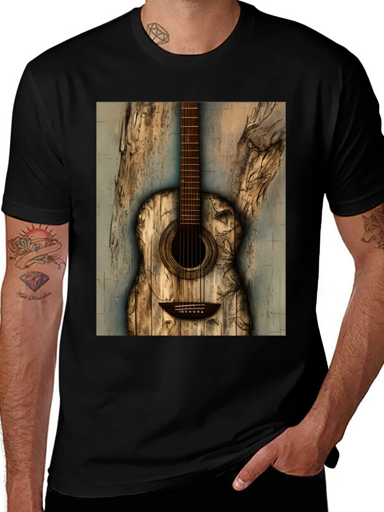 Variant 28 of Rustic Wooden Guitar Graphic T-Shirt