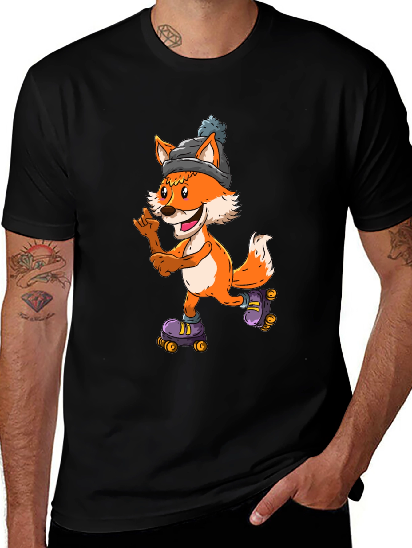 Variant 16 of Cool Fox Roller Skating Black T-Shirt