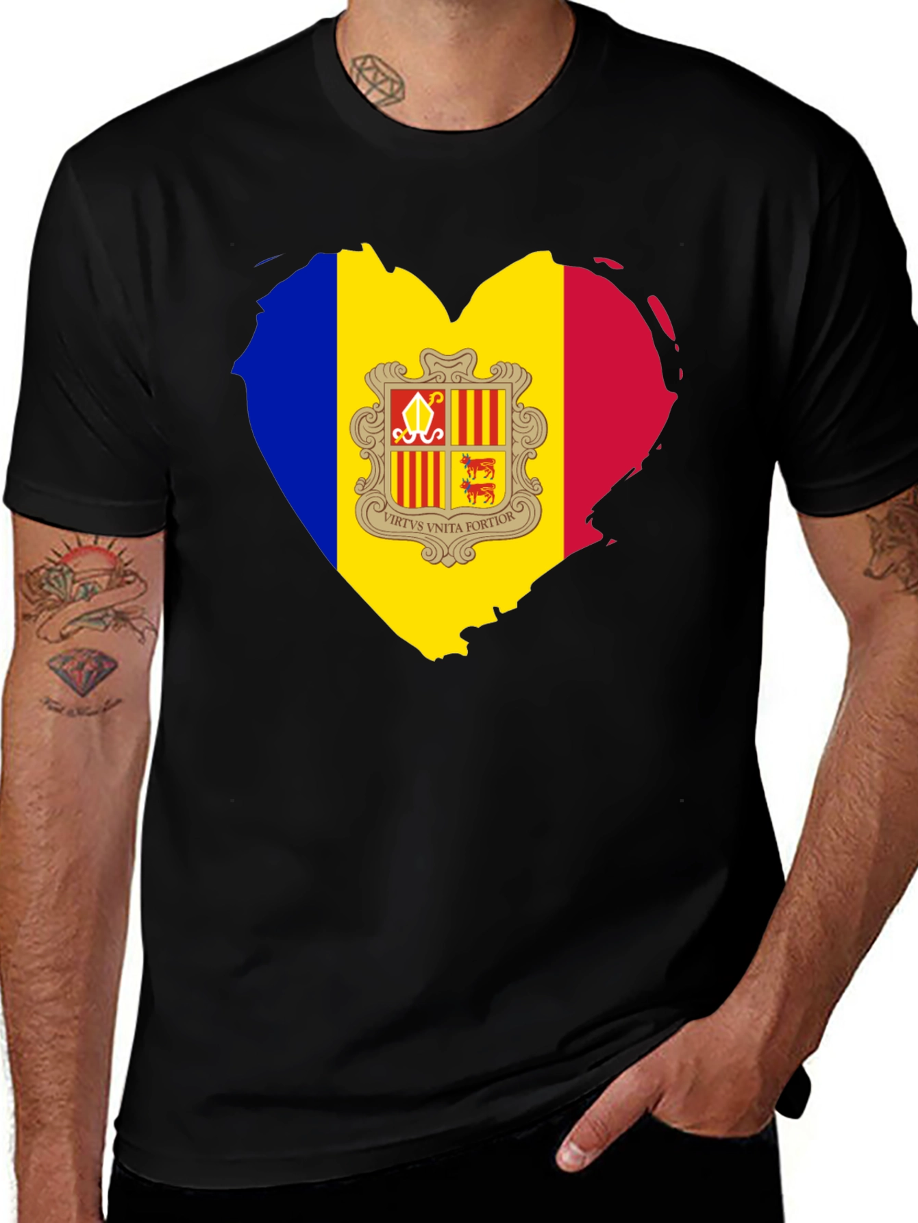 Andorra Flag Heart T-Shirt - Black Cotton Tee