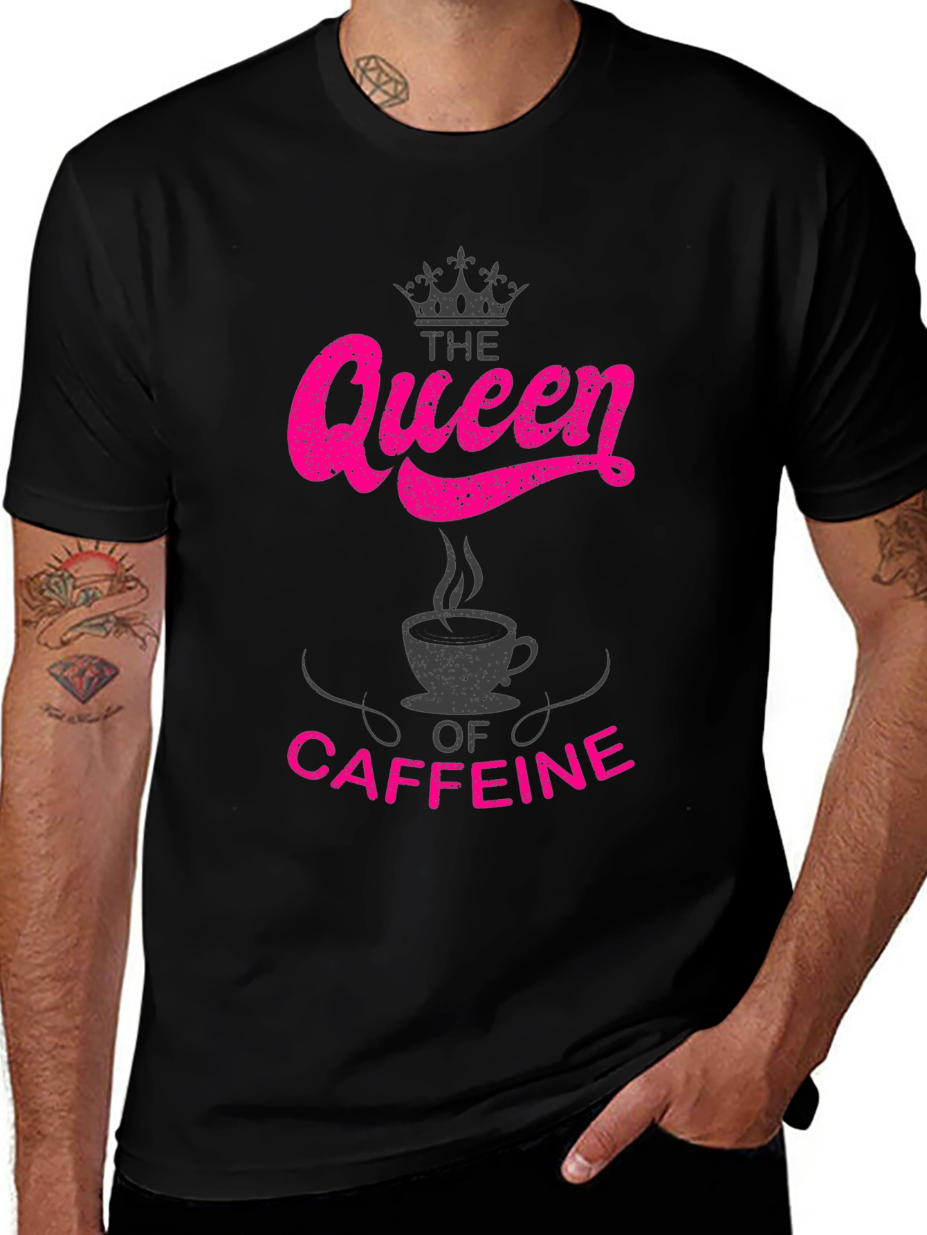 Variant 17 of Queen of Caffeine Graphic T-Shirt - Black Cotton Tee