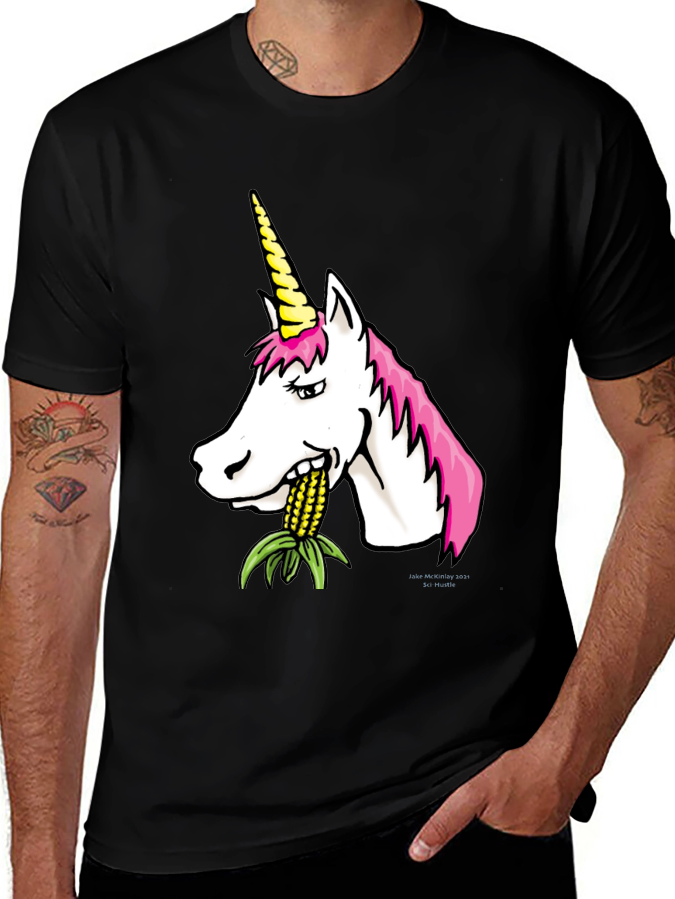 Unicorn Eating Corn Black T-Shirt