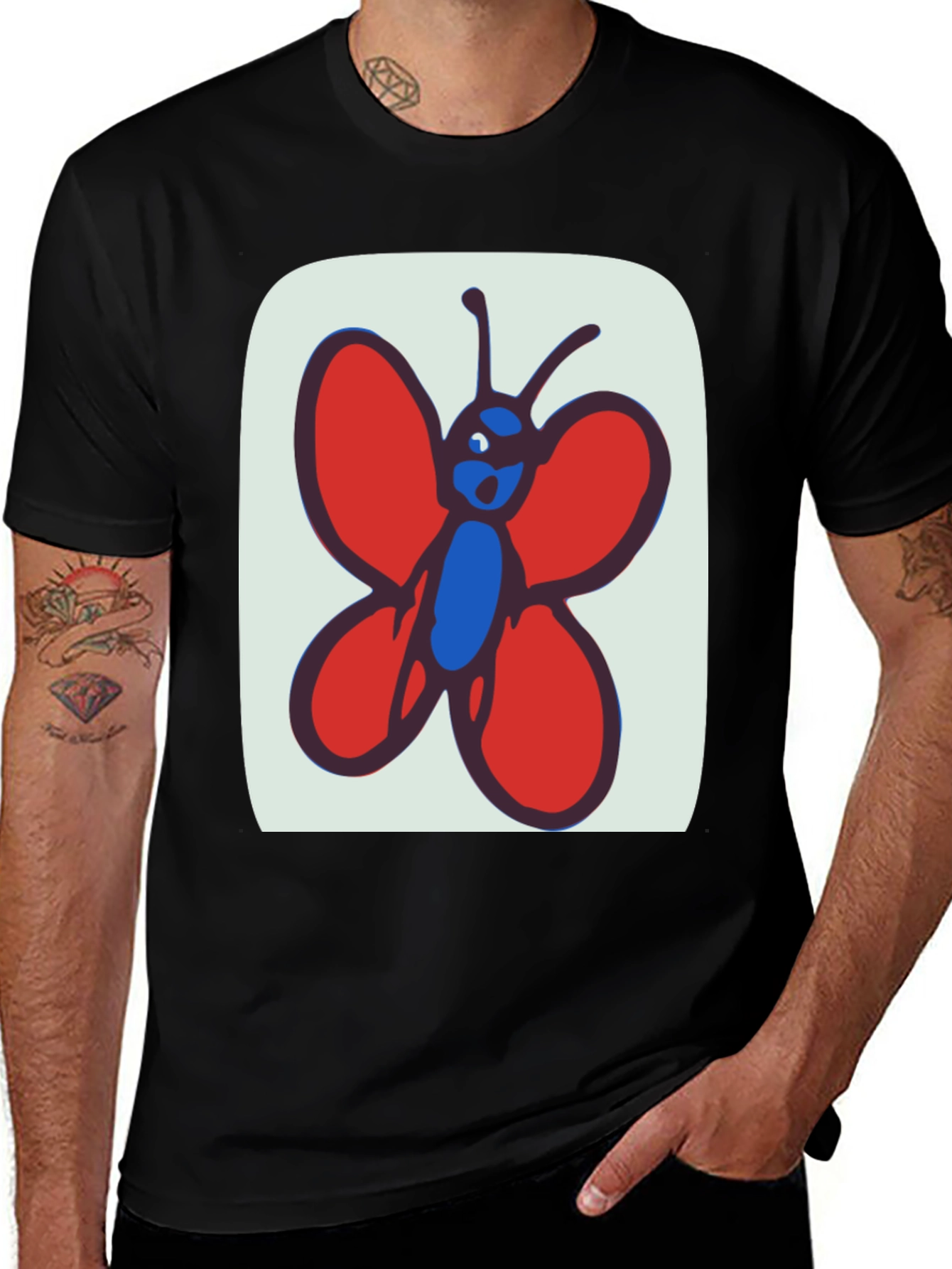 Variant 15 of Whimsical Butterfly Graphic Tee - Soft Cotton Black T-Shirt
