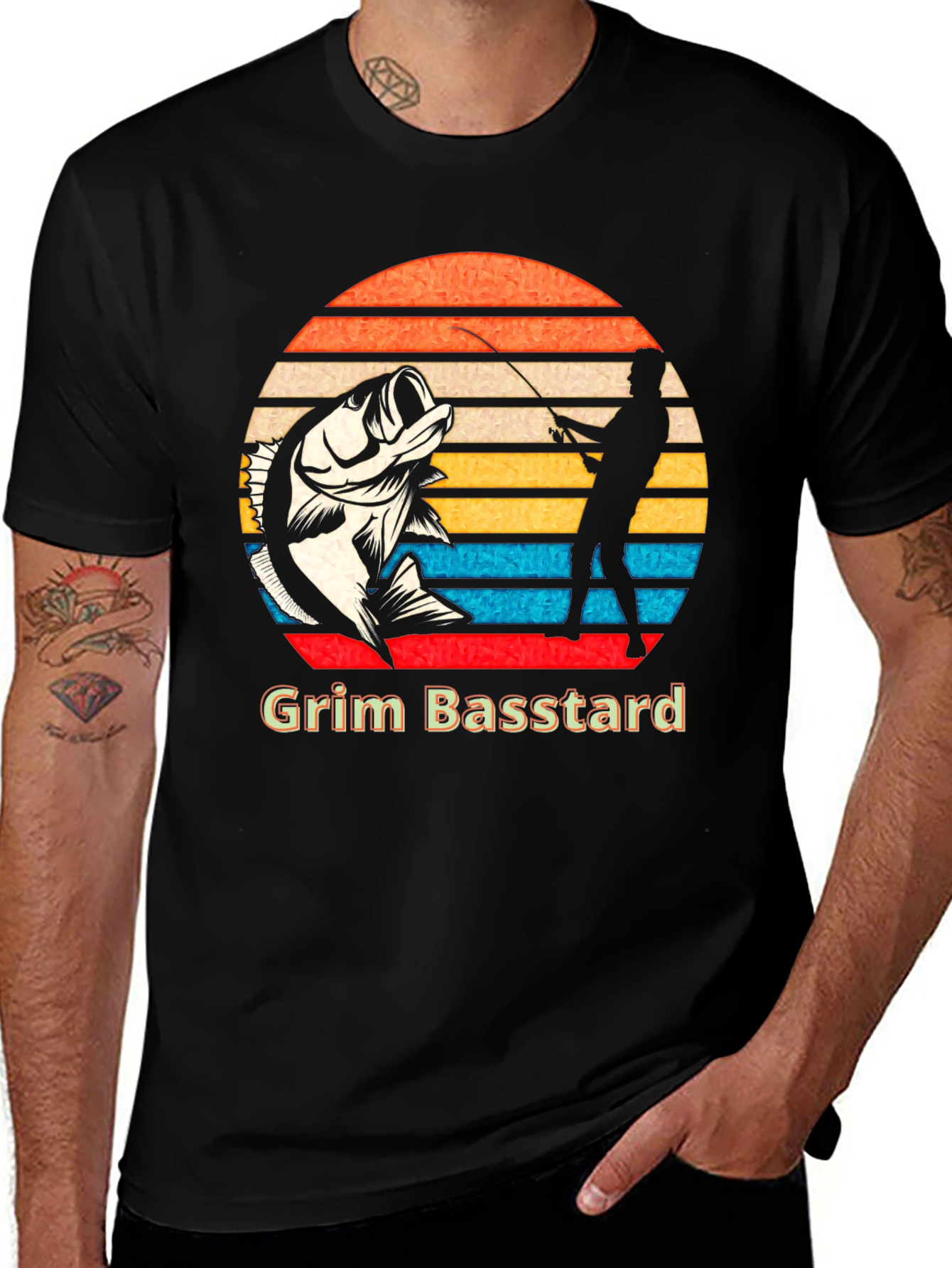 Variant 29 of Grim Basstard Fishing T-Shirt - Men's Black Tee