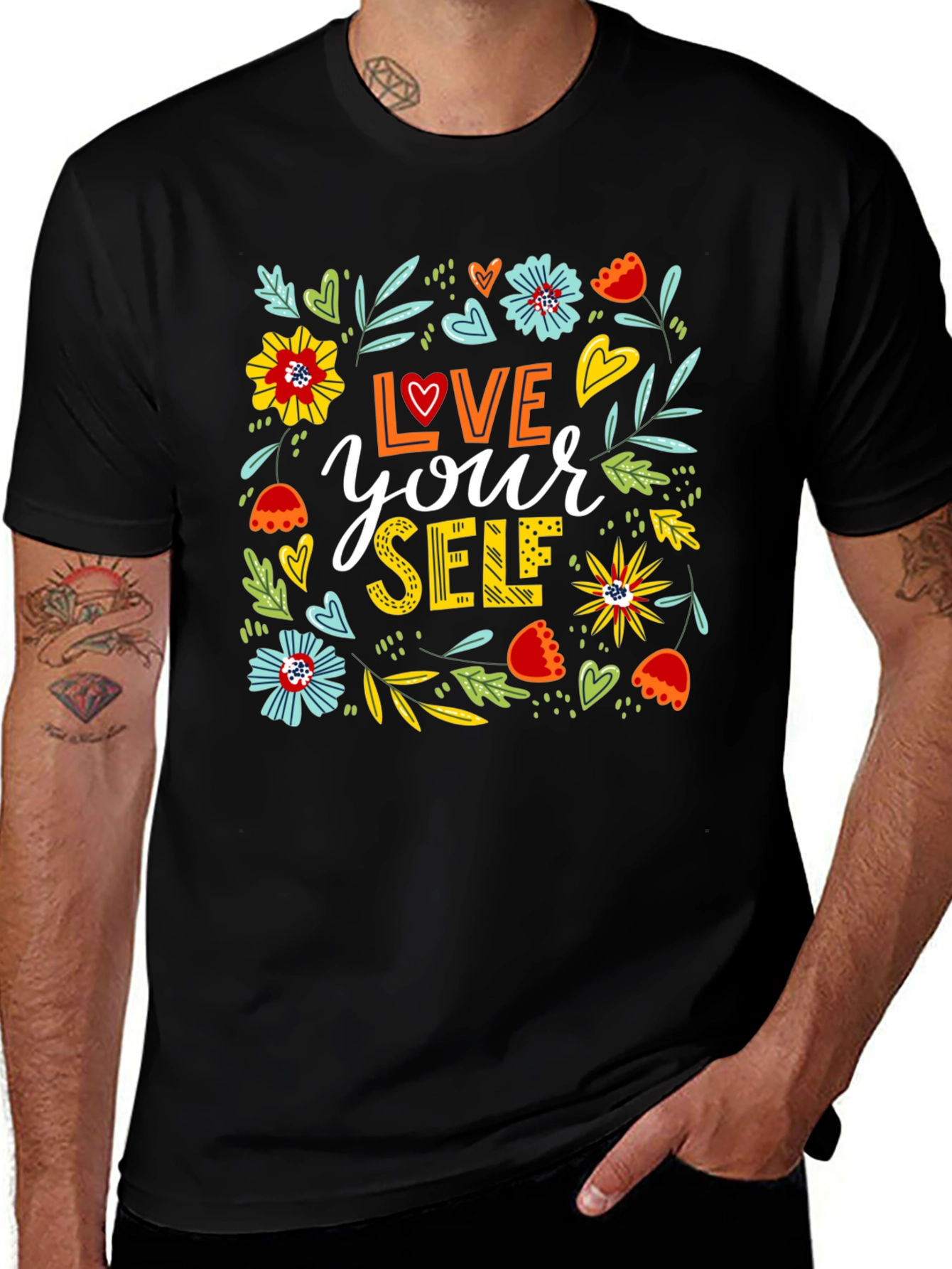 Variant 12 of Love Yourself Graphic Tee - Floral Design