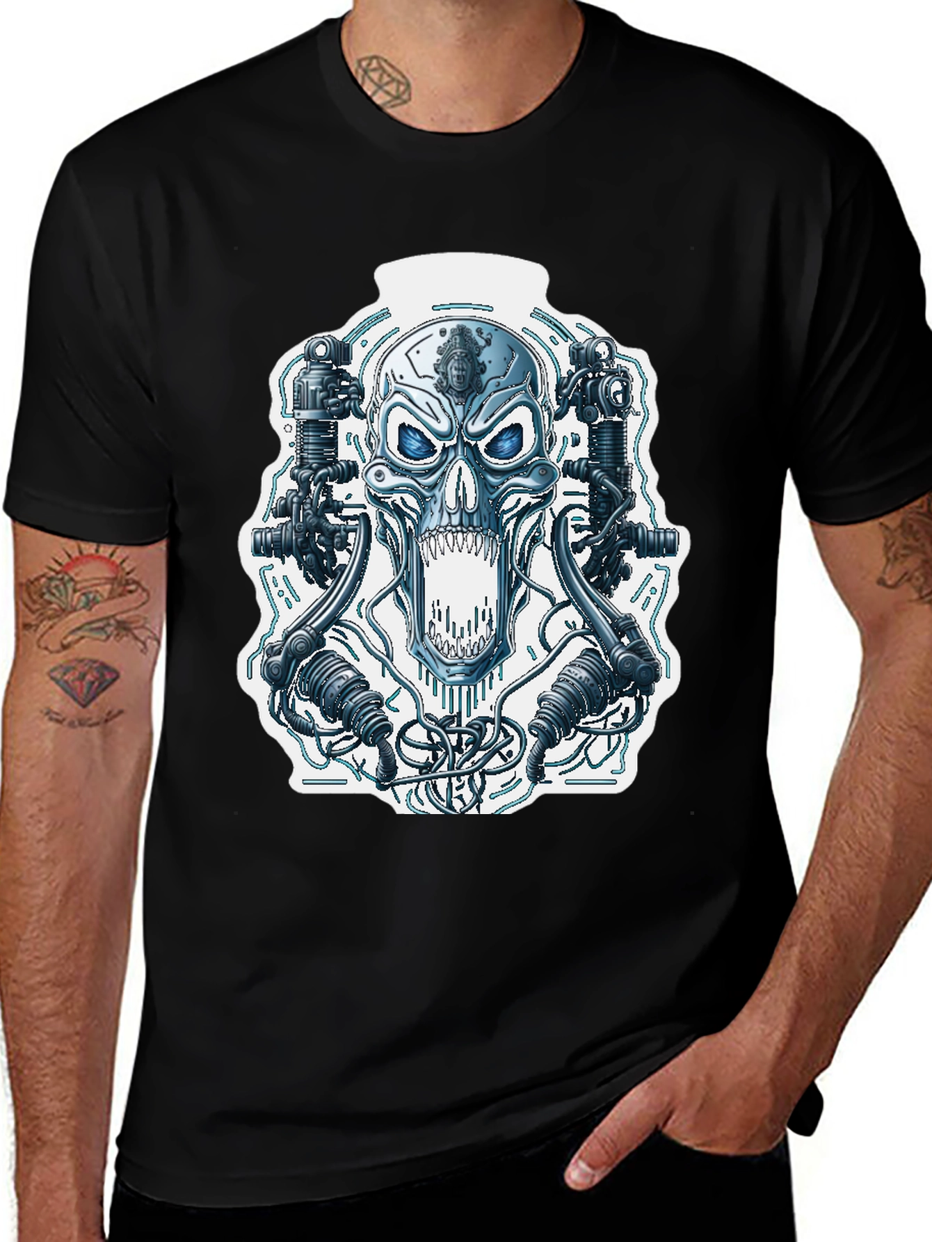 Variant 8 of Cyberpunk Skull Graphic Tee - Edgy Style