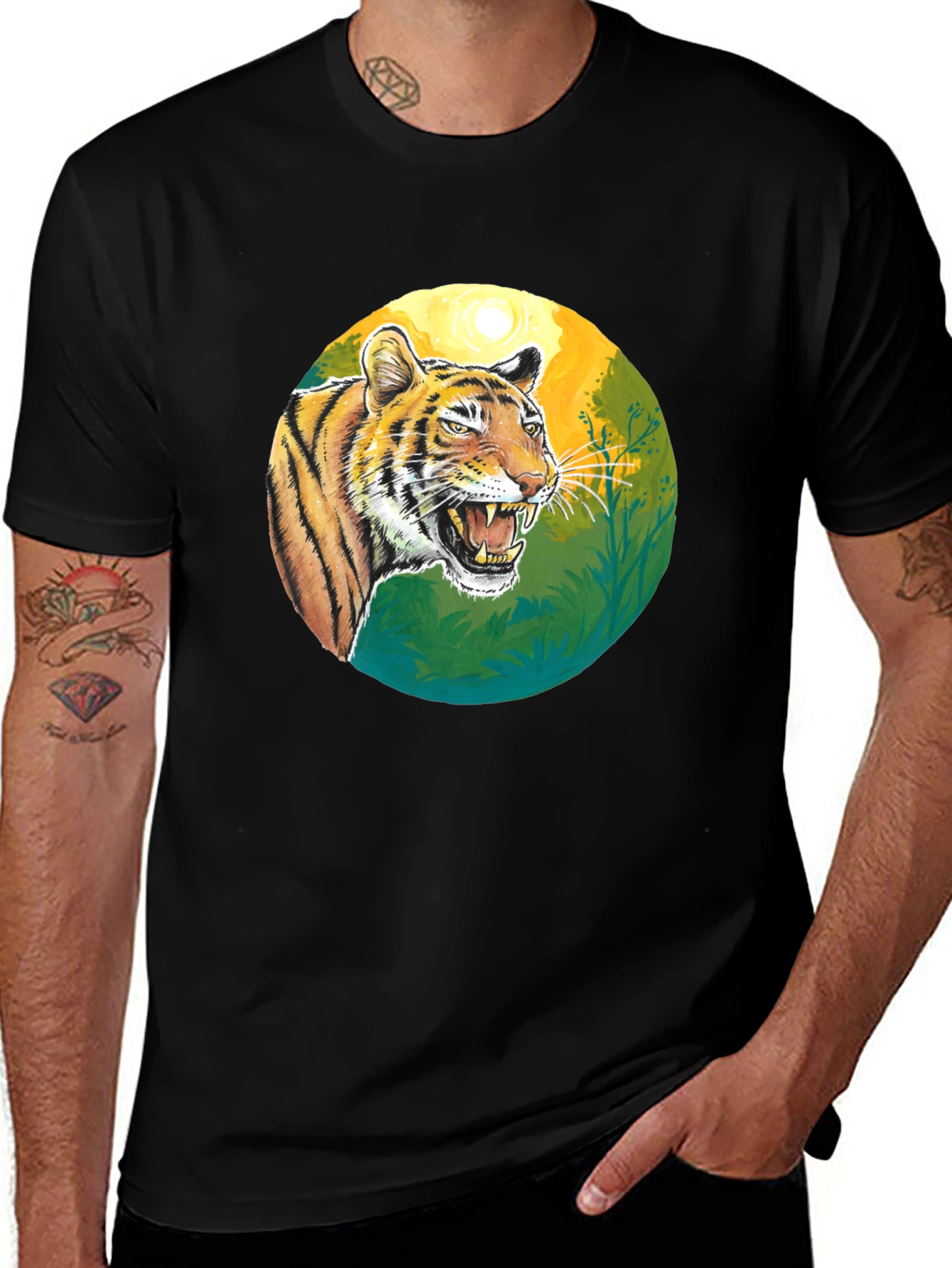 Variant 2 of Roaring Tiger Graphic Tee - Black Cotton T-Shirt