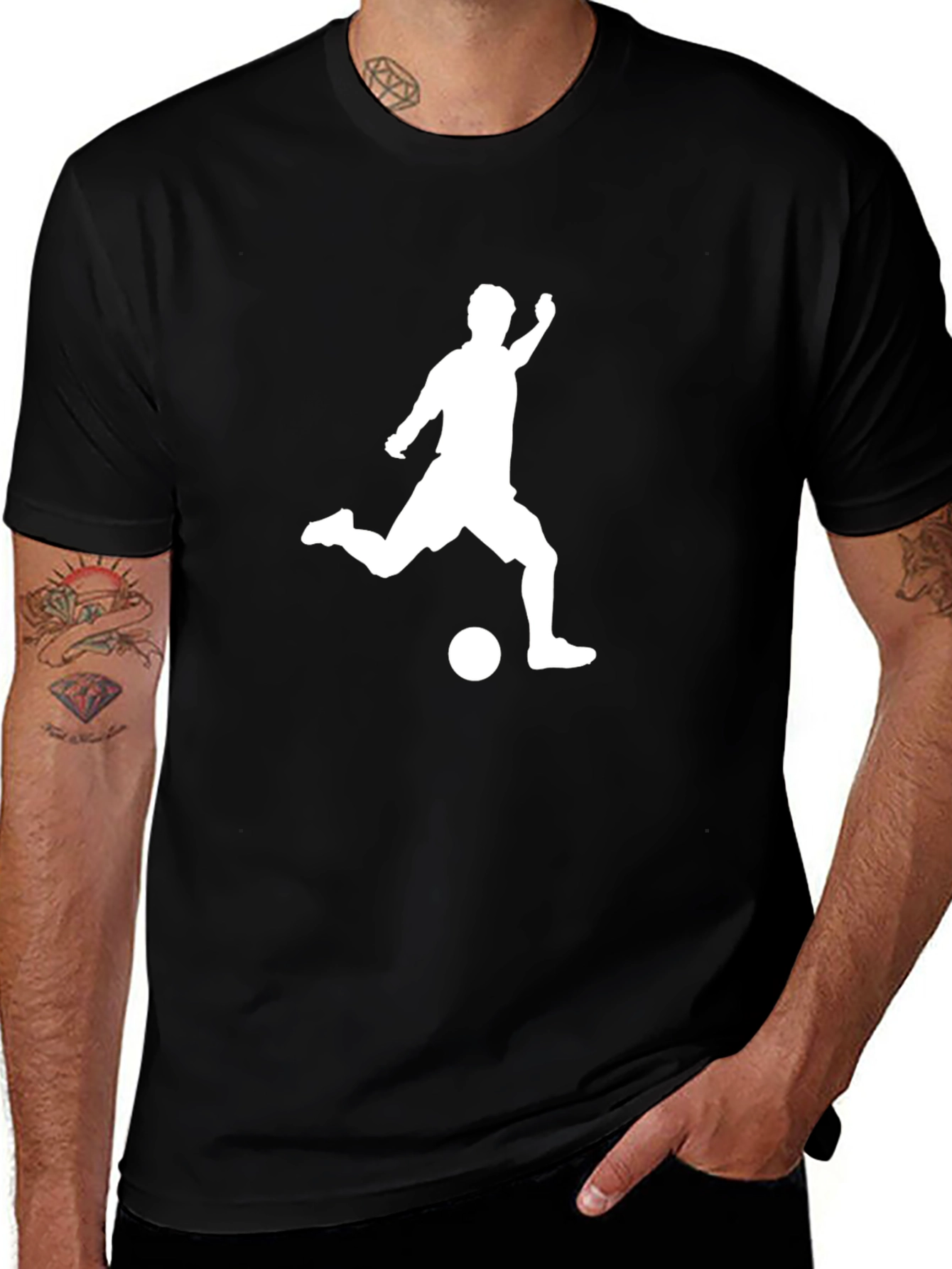 Variant 25 of Soccer Player Kick T-Shirt - Black Cotton Tee