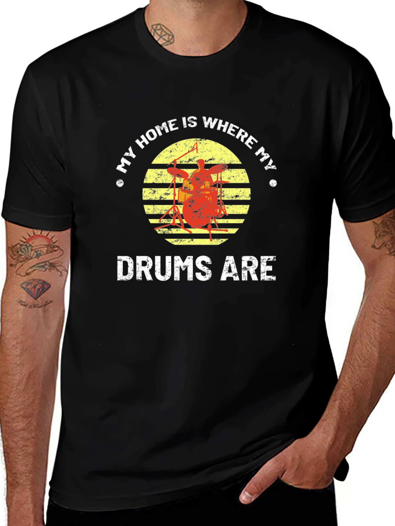 Variant 25 of My Home Is Where My Drums Are Black T-Shirt