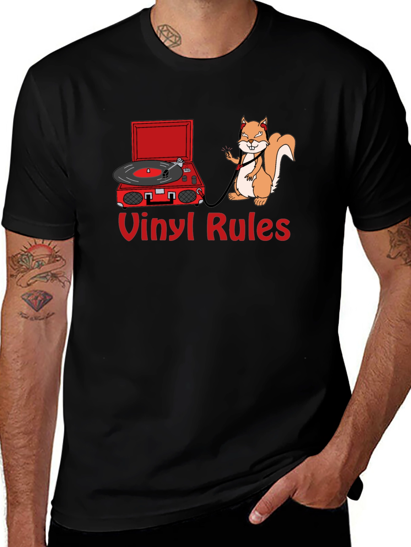 Variant 17 of Vinyl Rules T-Shirt - Squirrel DJ Retro Music Tee