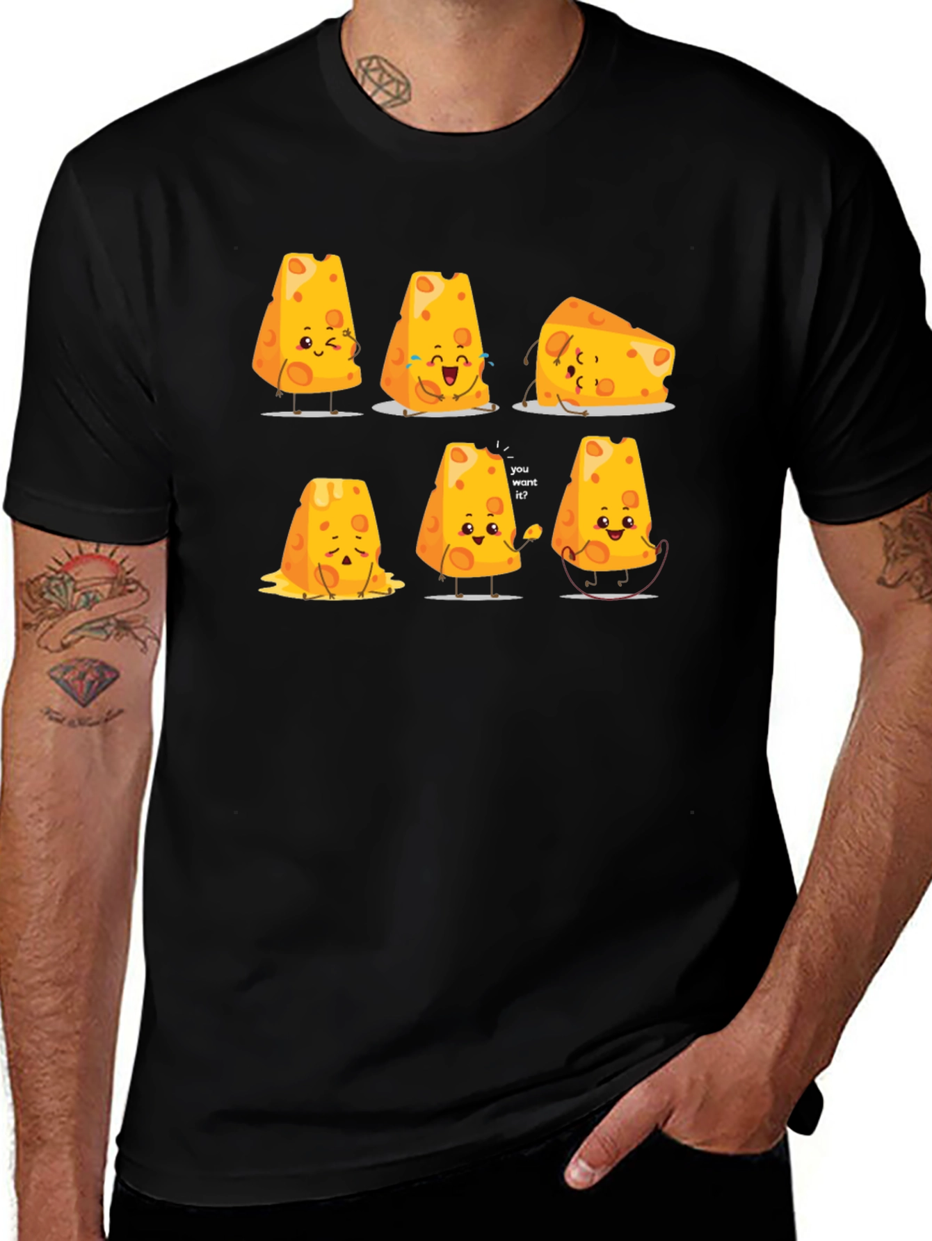Variant 16 of Funny Cheese Character Black T-Shirt