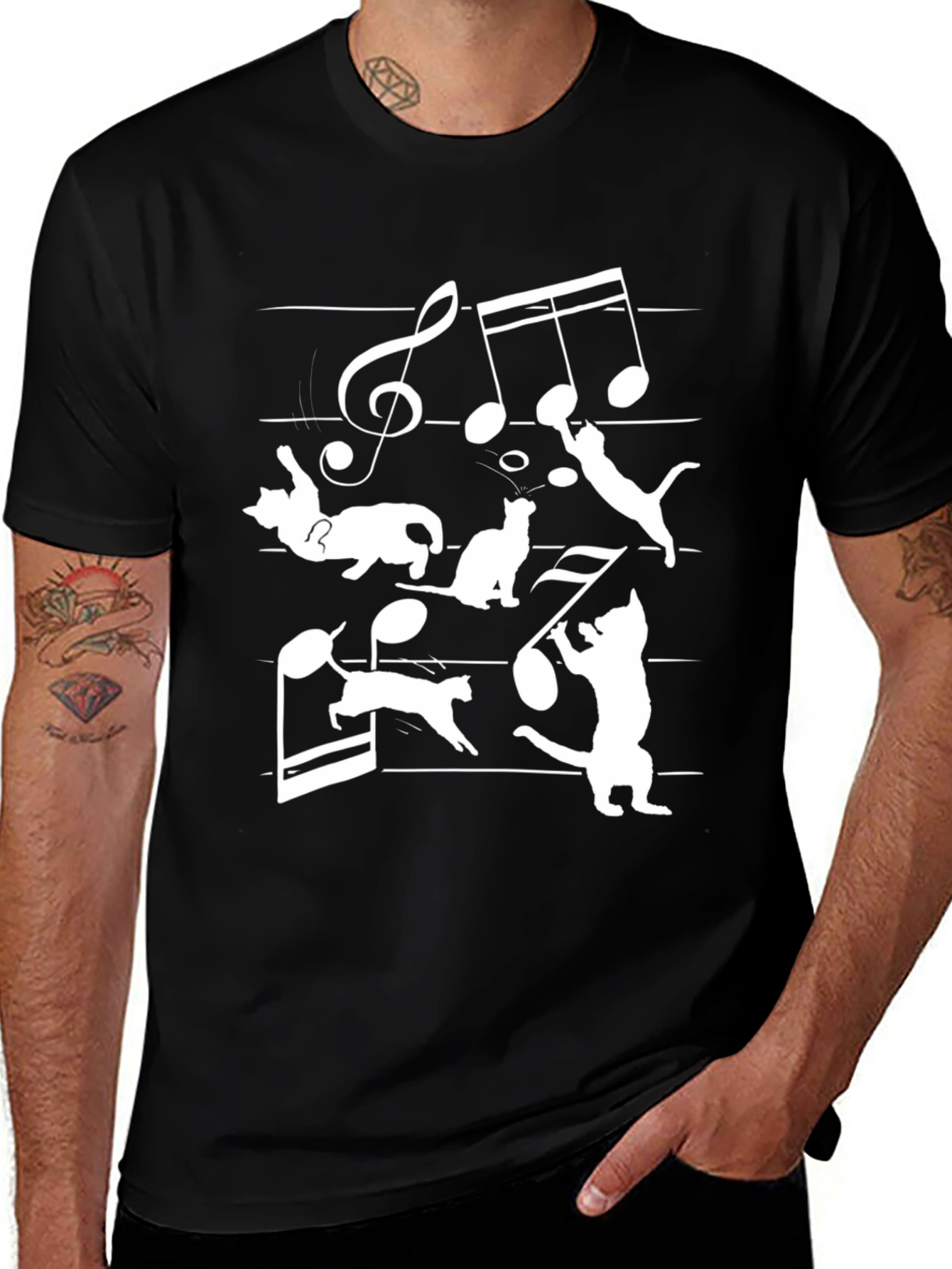 Variant 4 of Musical Cats Black T-Shirt - Music Lover Tee