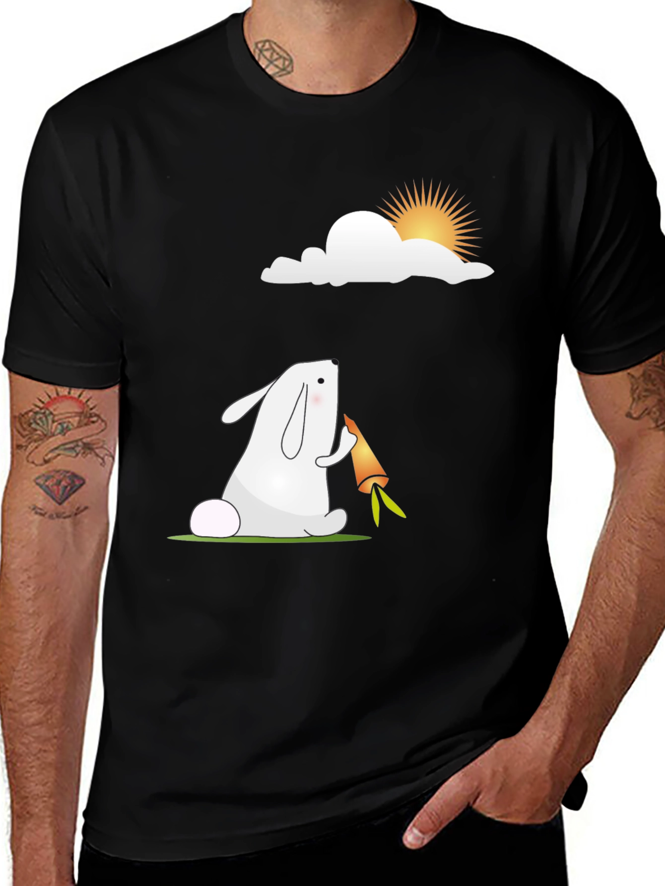 Variant 29 of Cartoon Rabbit Black T-Shirt