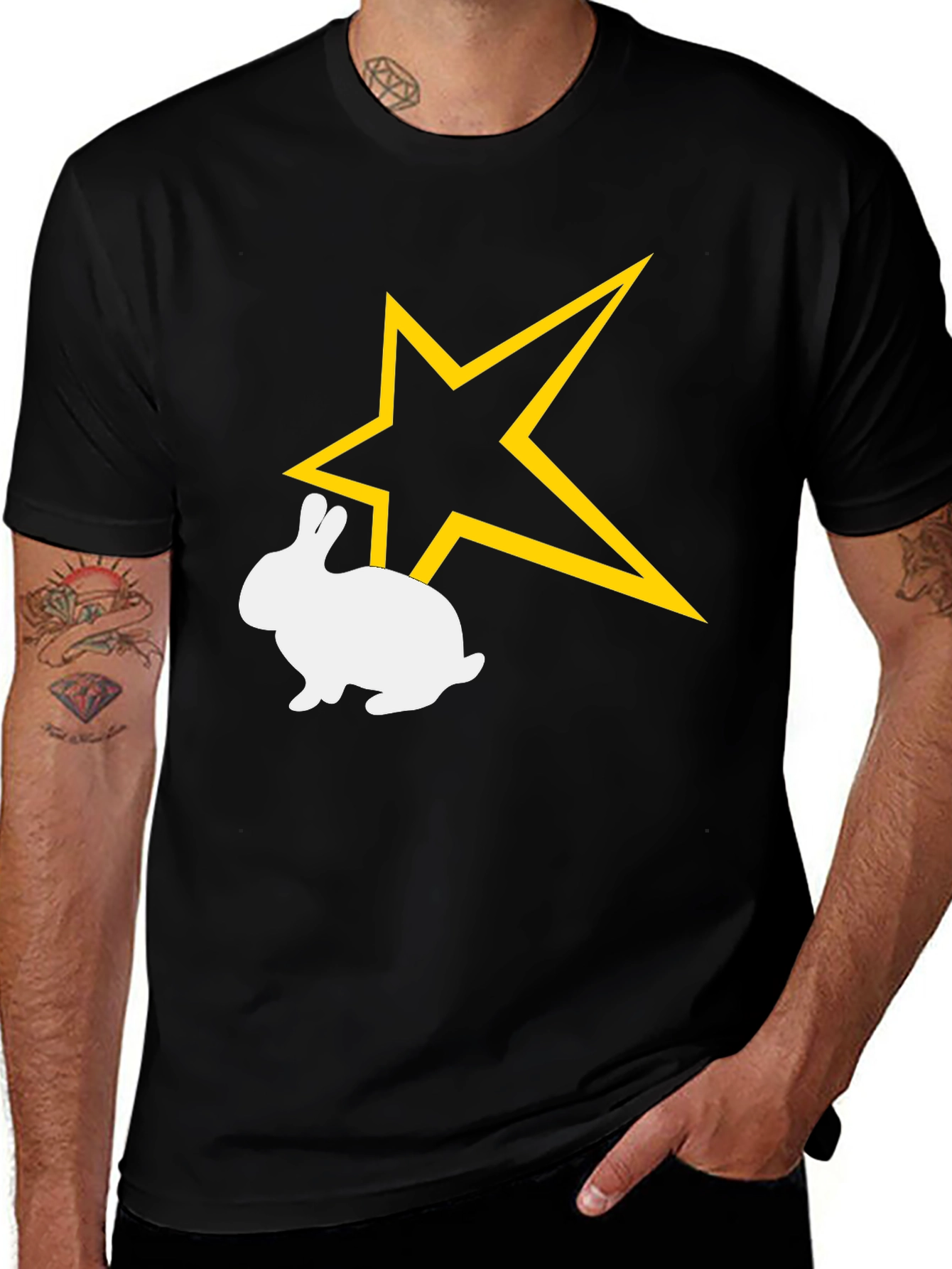 Variant 8 of Star Bunny Graphic Tee - Black Cotton Comfort