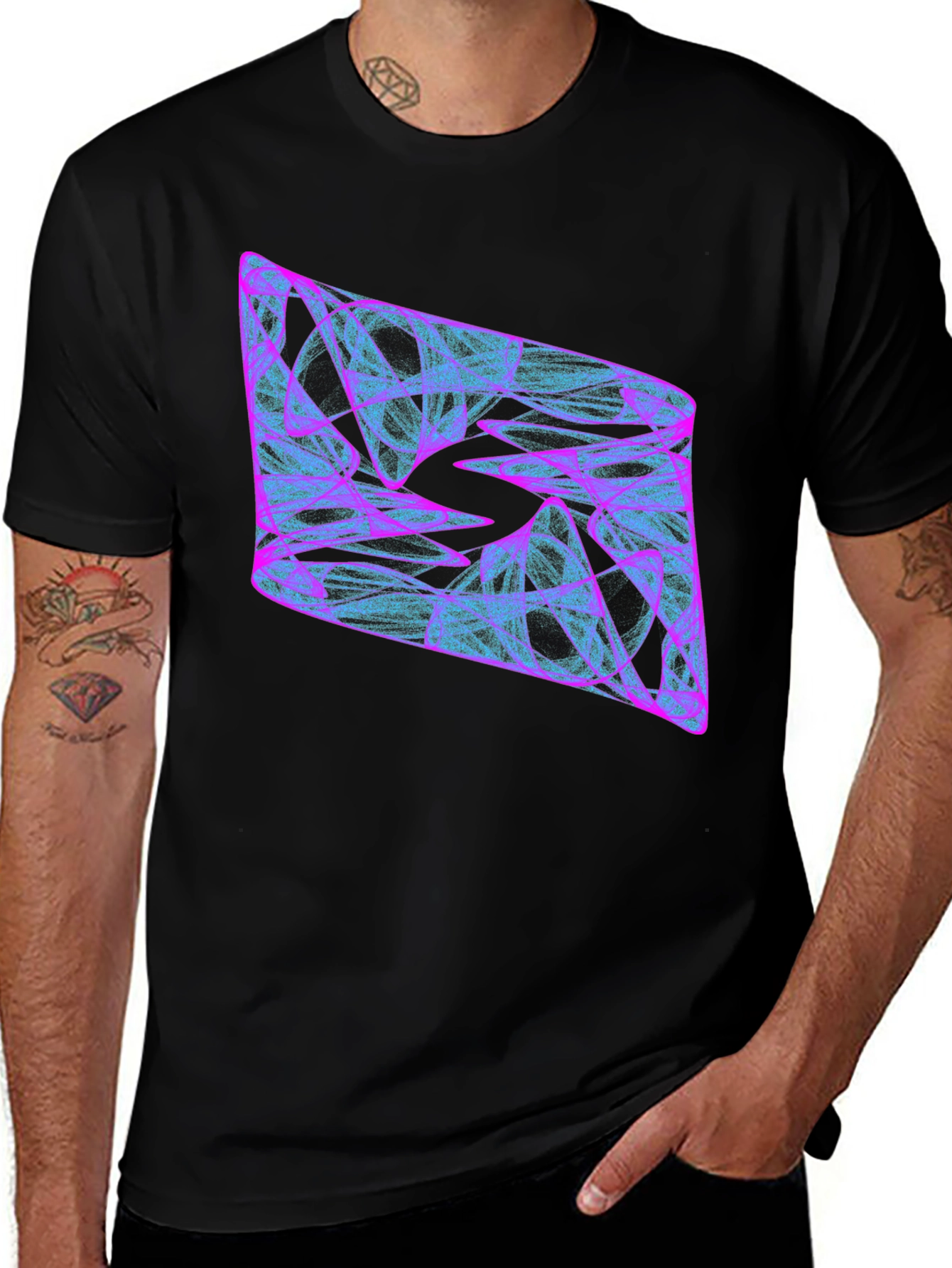 Variant 4 of Abstract Geometric Graphic Print Black T-Shirt