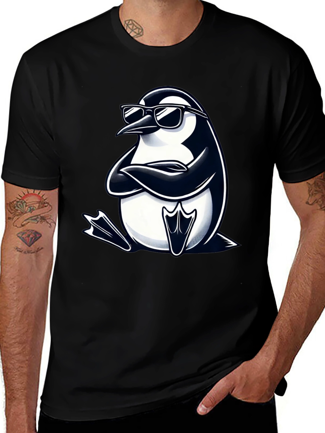 Cool Penguin Graphic Tee - Black Cotton T-Shirt