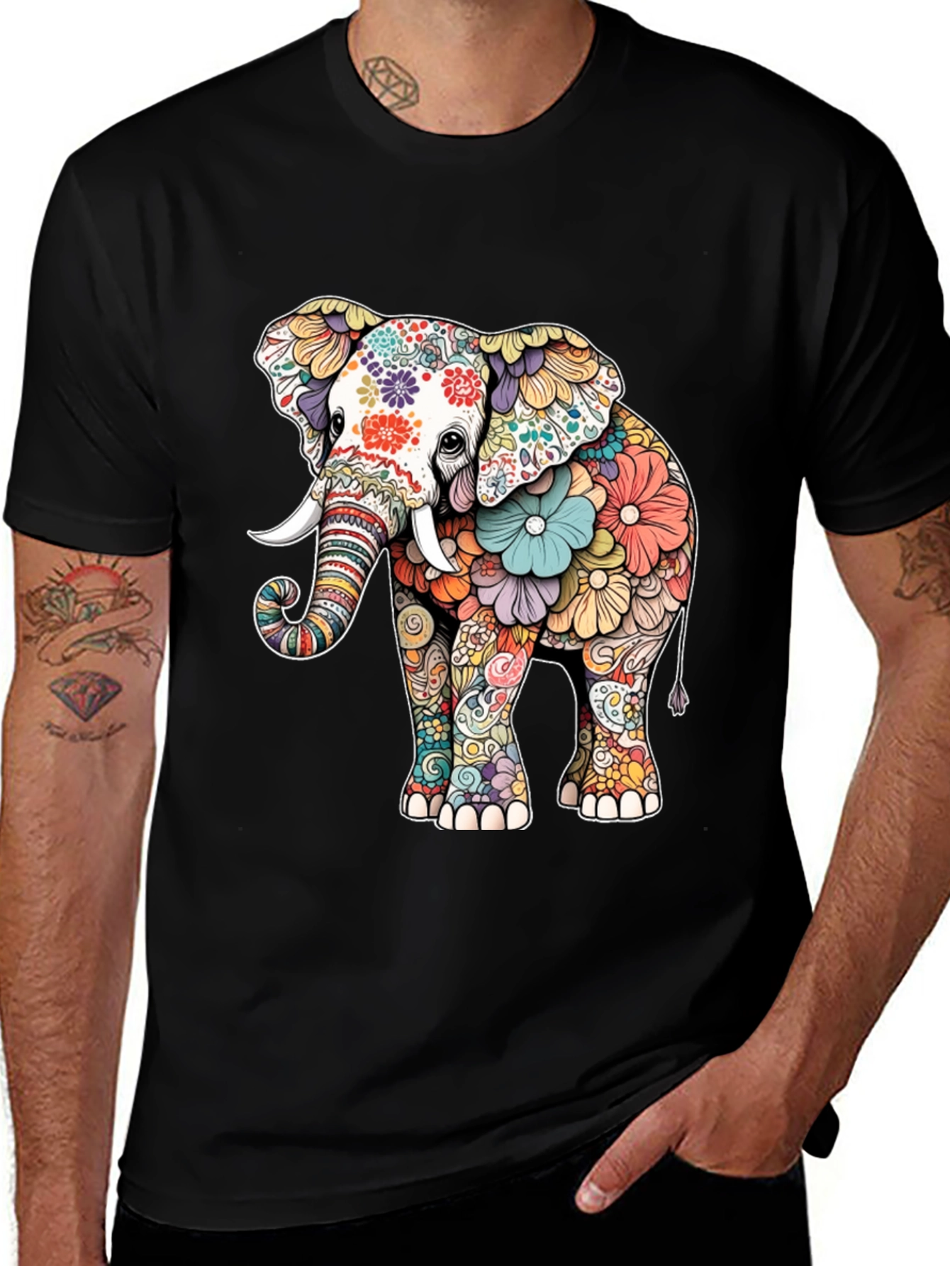 Variant 5 of Floral Elephant Graphic Tee - Artistic Animal Design