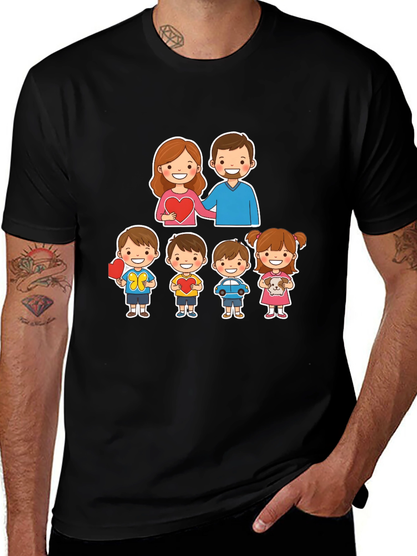 Family Cartoon Graphic Tee - Black
