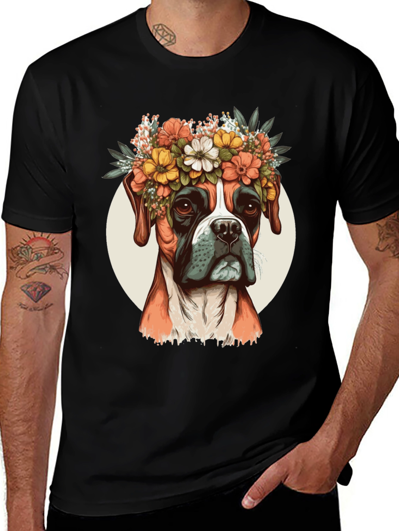 Variant 7 of Dog with Floral Crown Graphic Tee - Unisex