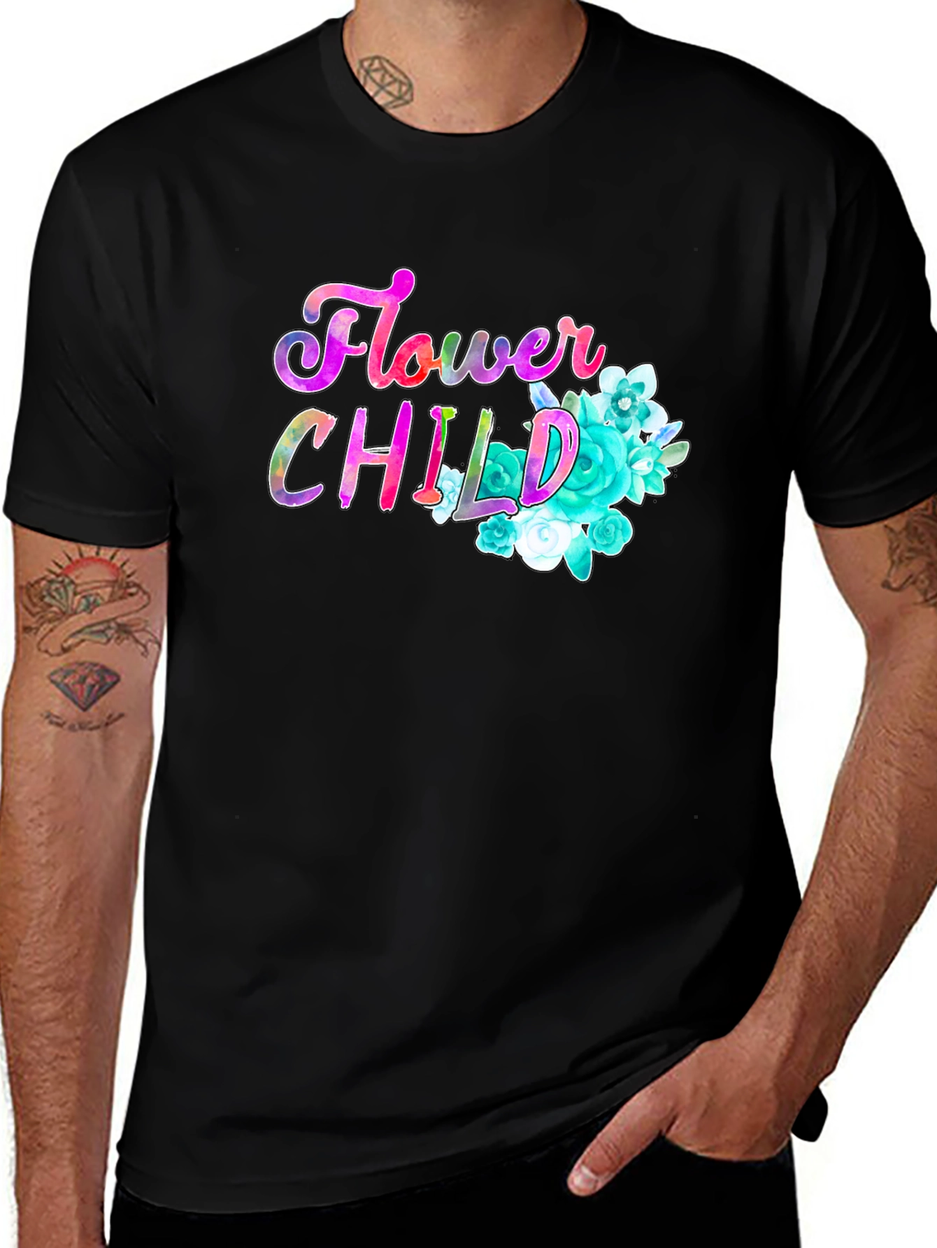 Flower Child Graphic Print Black T-Shirt