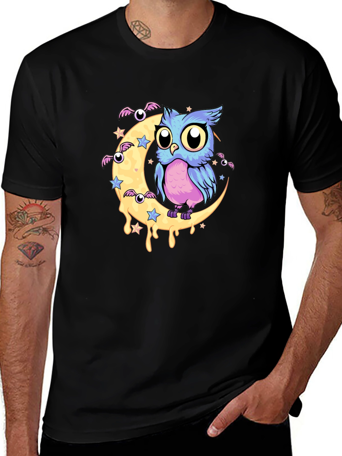 Variant 3 of Owl Moon Graphic Black T-Shirt