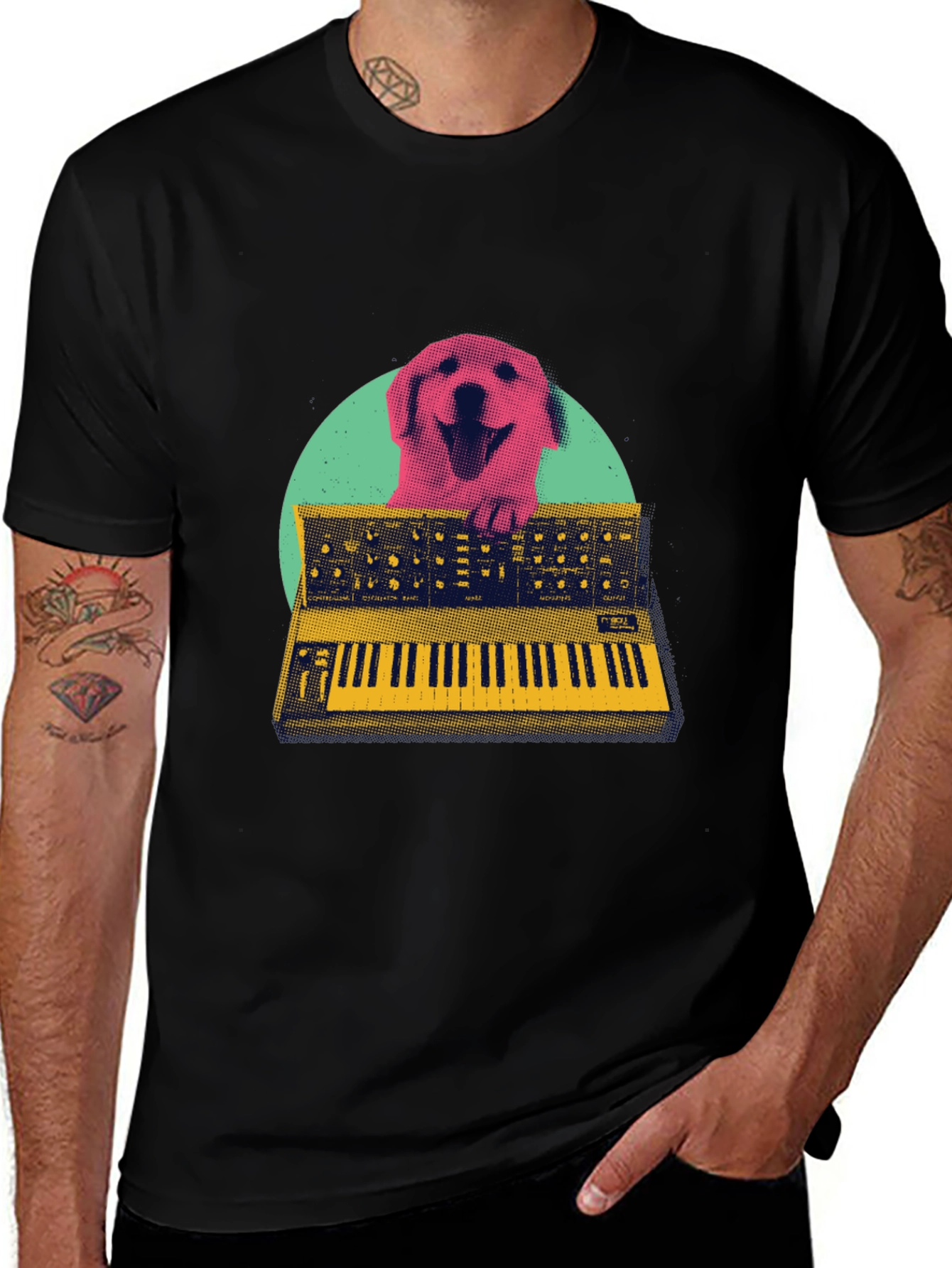 Variant 27 of Retro Dog Synthesizer T-Shirt - Music Lover Tee