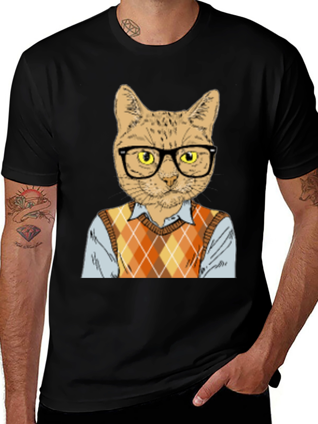 Variant 16 of Cat Nerd Graphic T-Shirt - Black