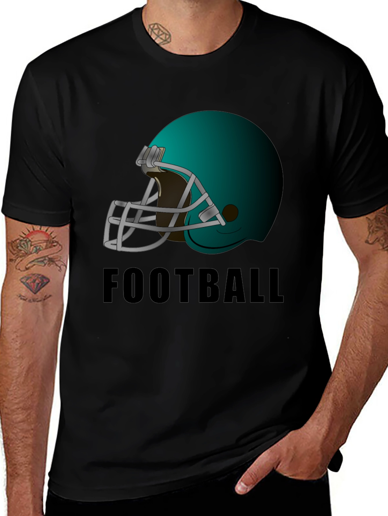 Variant 28 of Football Helmet Graphic Tee - Black Cotton T-Shirt