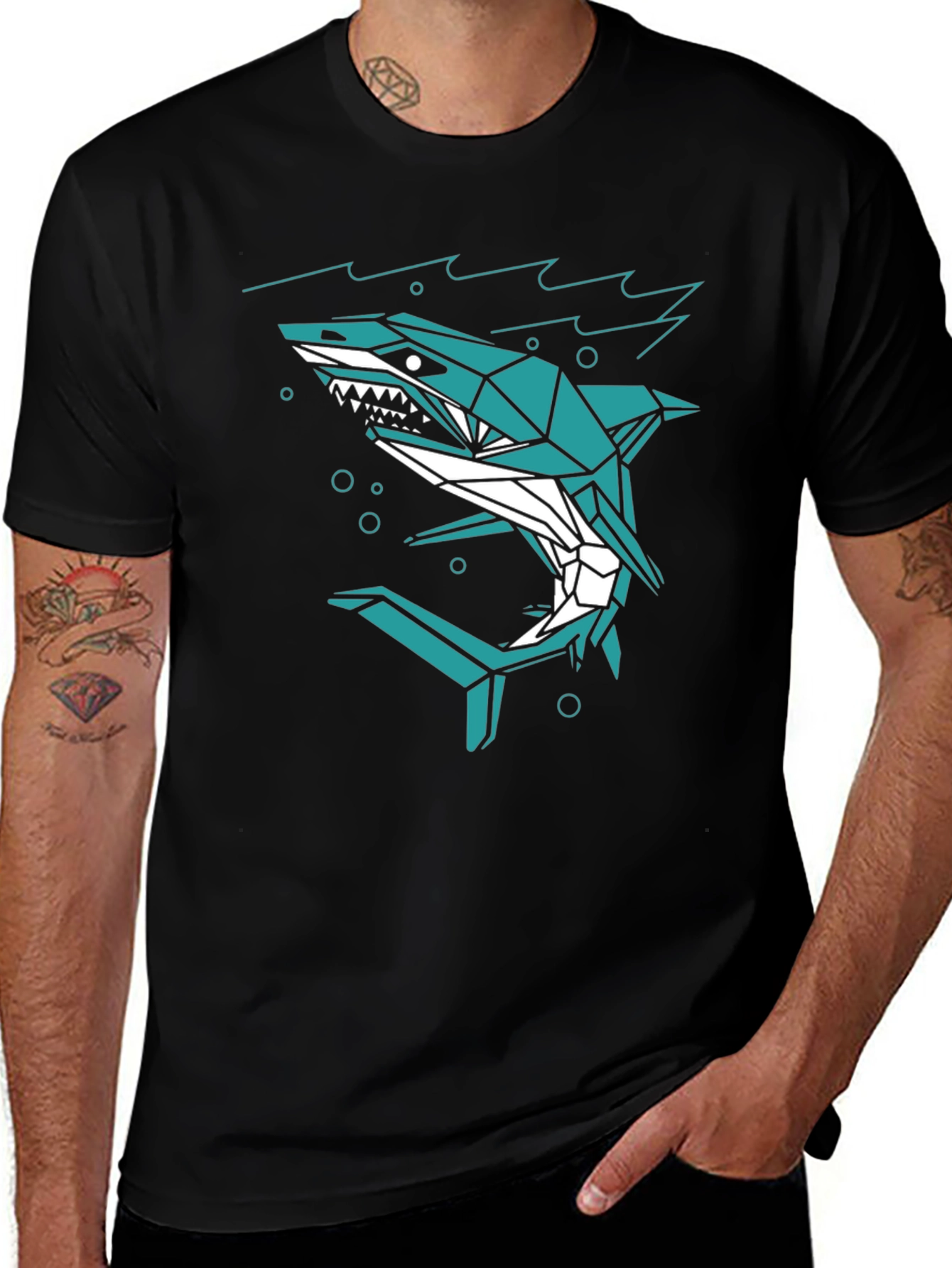 Variant 2 of Geometric Shark Graphic Print Men's T-Shirt