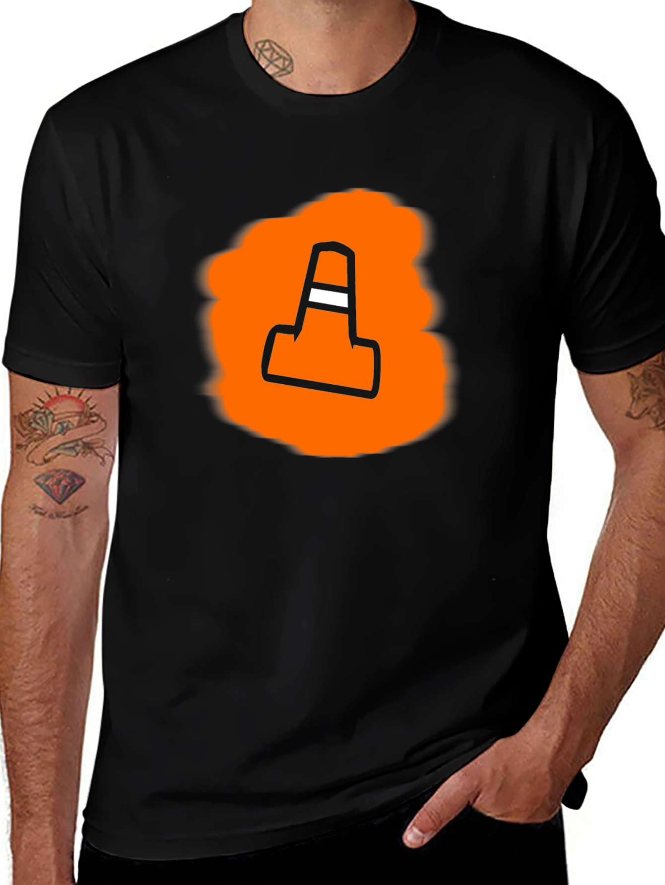 Variant 24 of Traffic Cone Graphic Tee - Black Cotton Casual Shirt