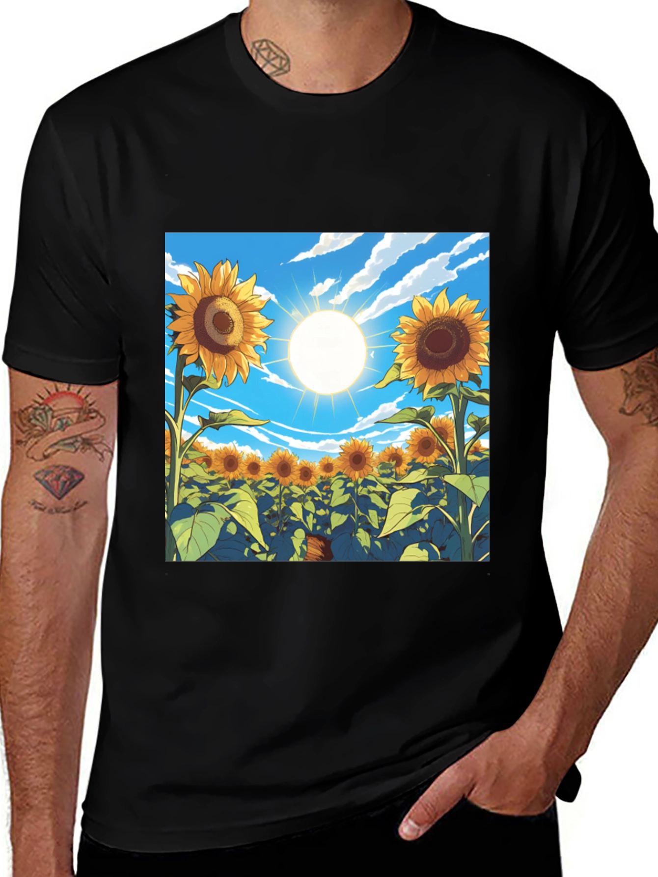 Variant 7 of Sunflower Field Graphic T-Shirt - Black