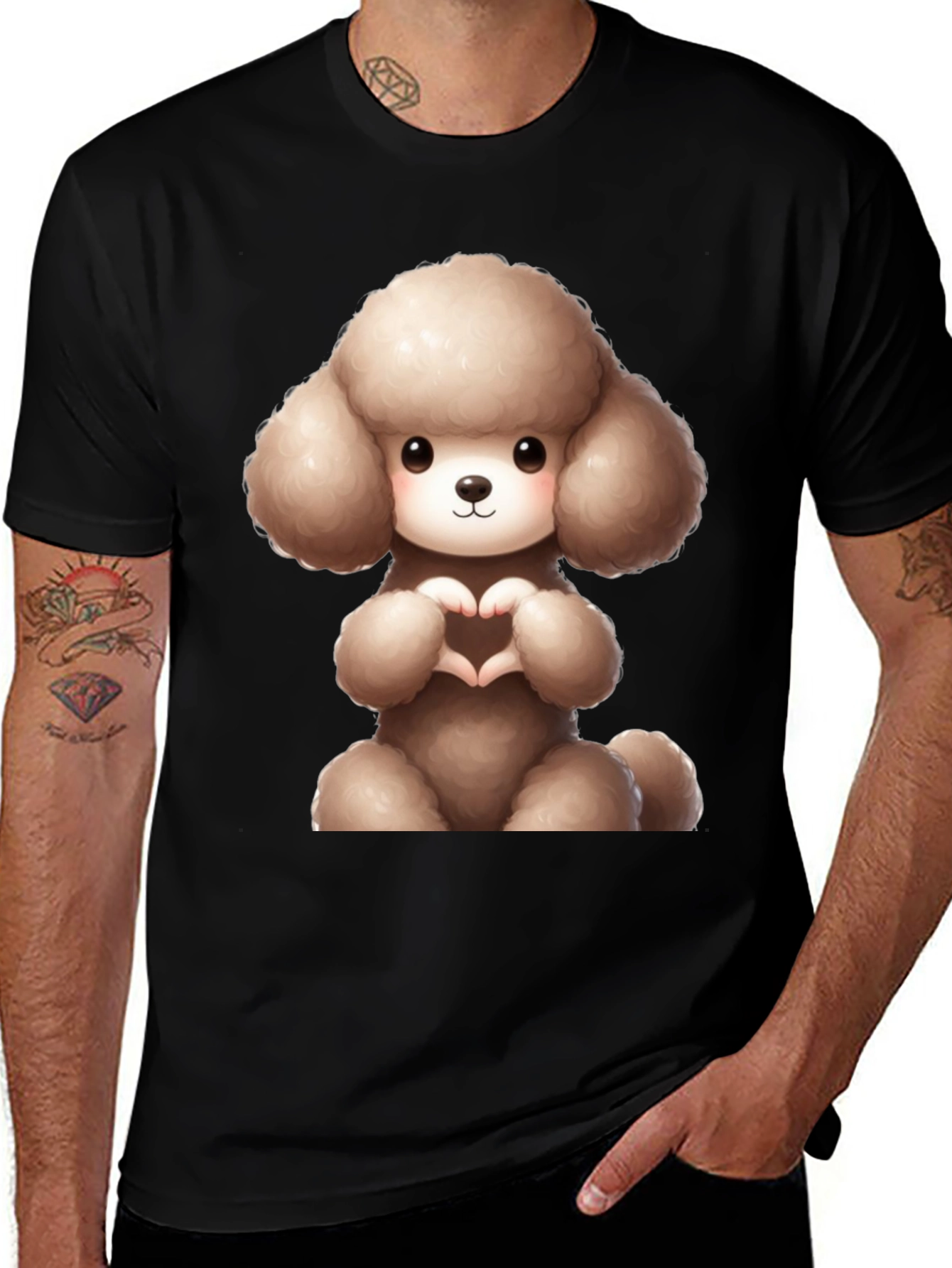 Variant 12 of Cute Poodle Heart Hands Black T-Shirt