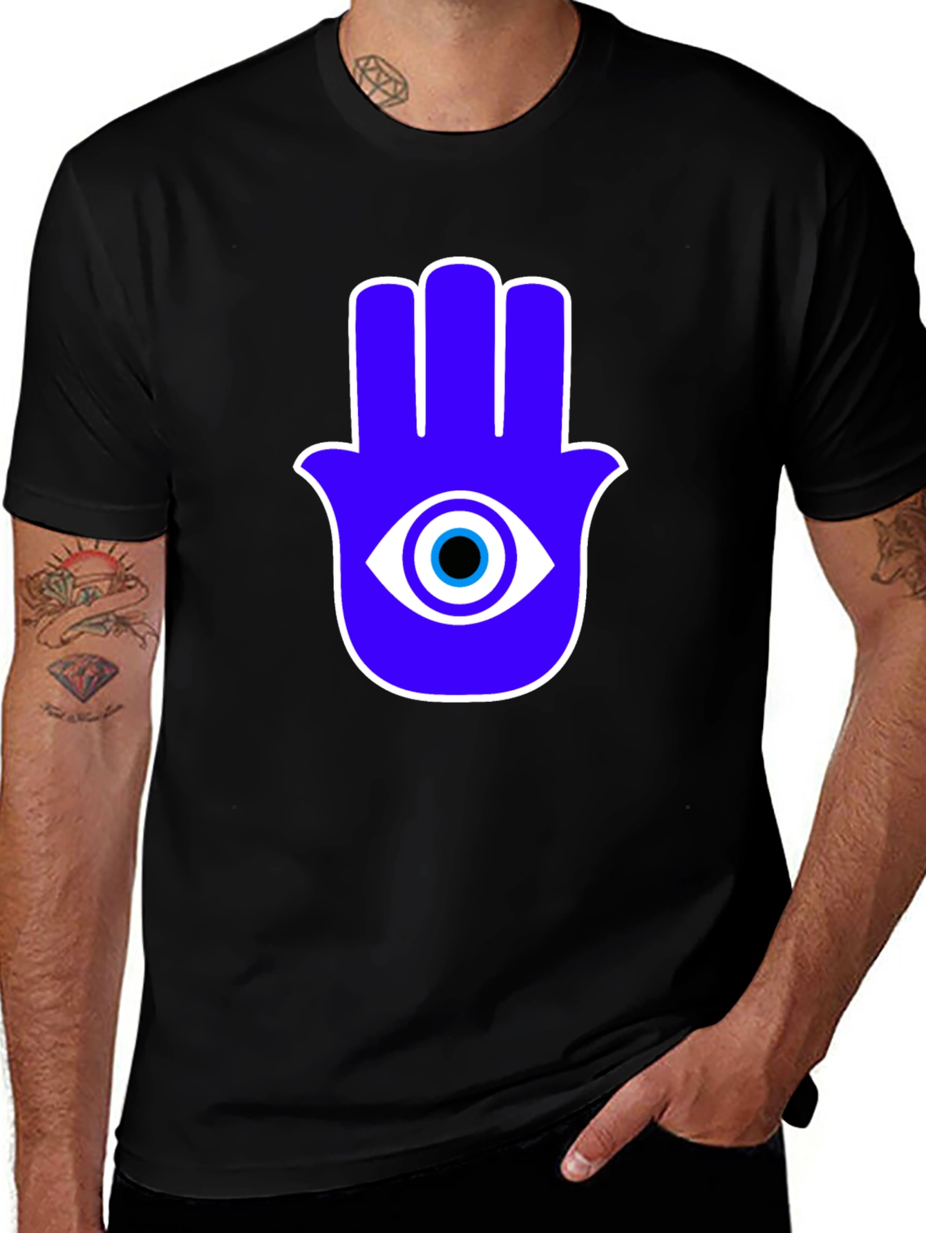 Variant 9 of Hamsa Hand Evil Eye Graphic Tee - Black