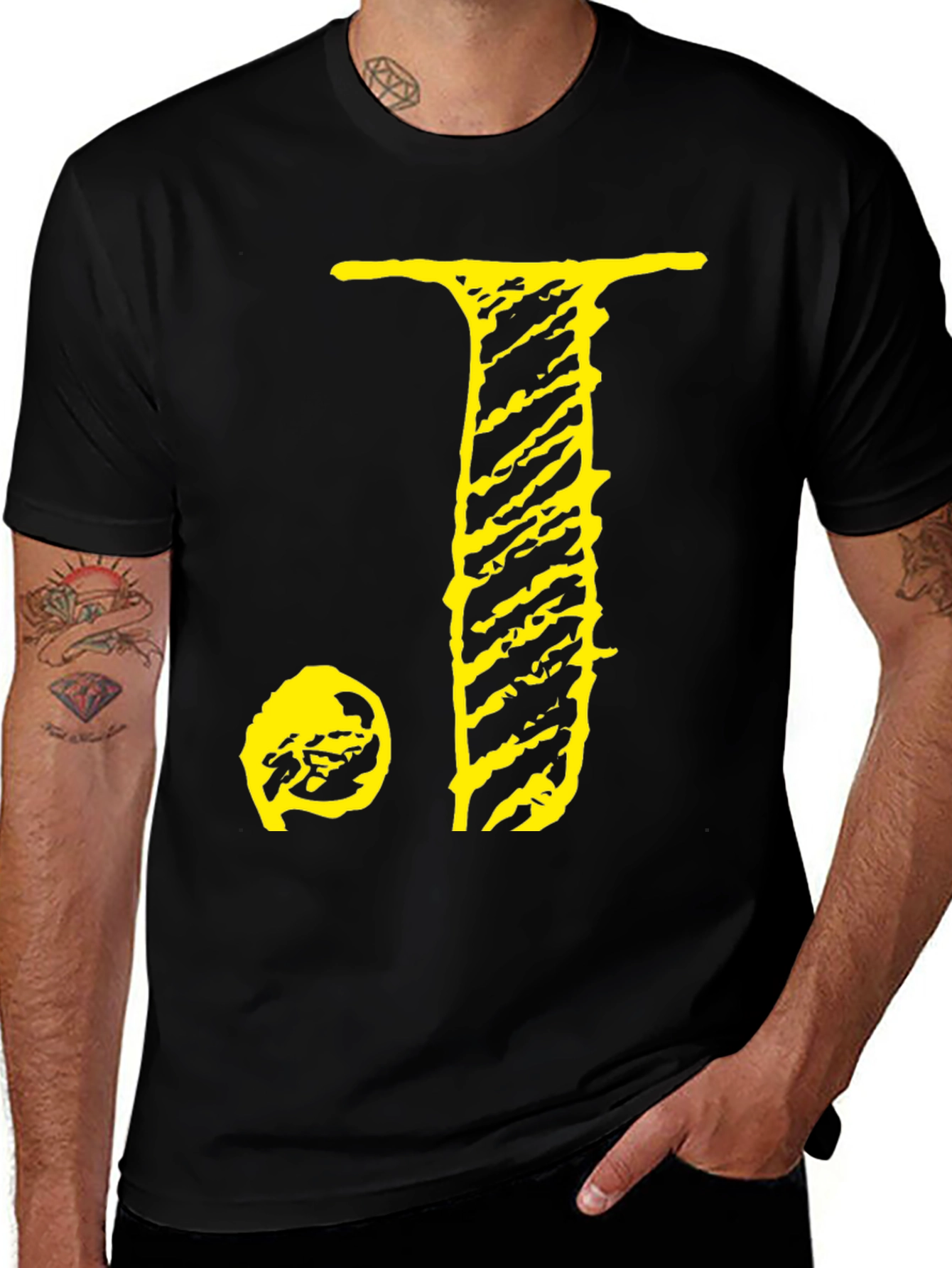Variant 16 of Statement Black T-Shirt with Yellow Letter Print