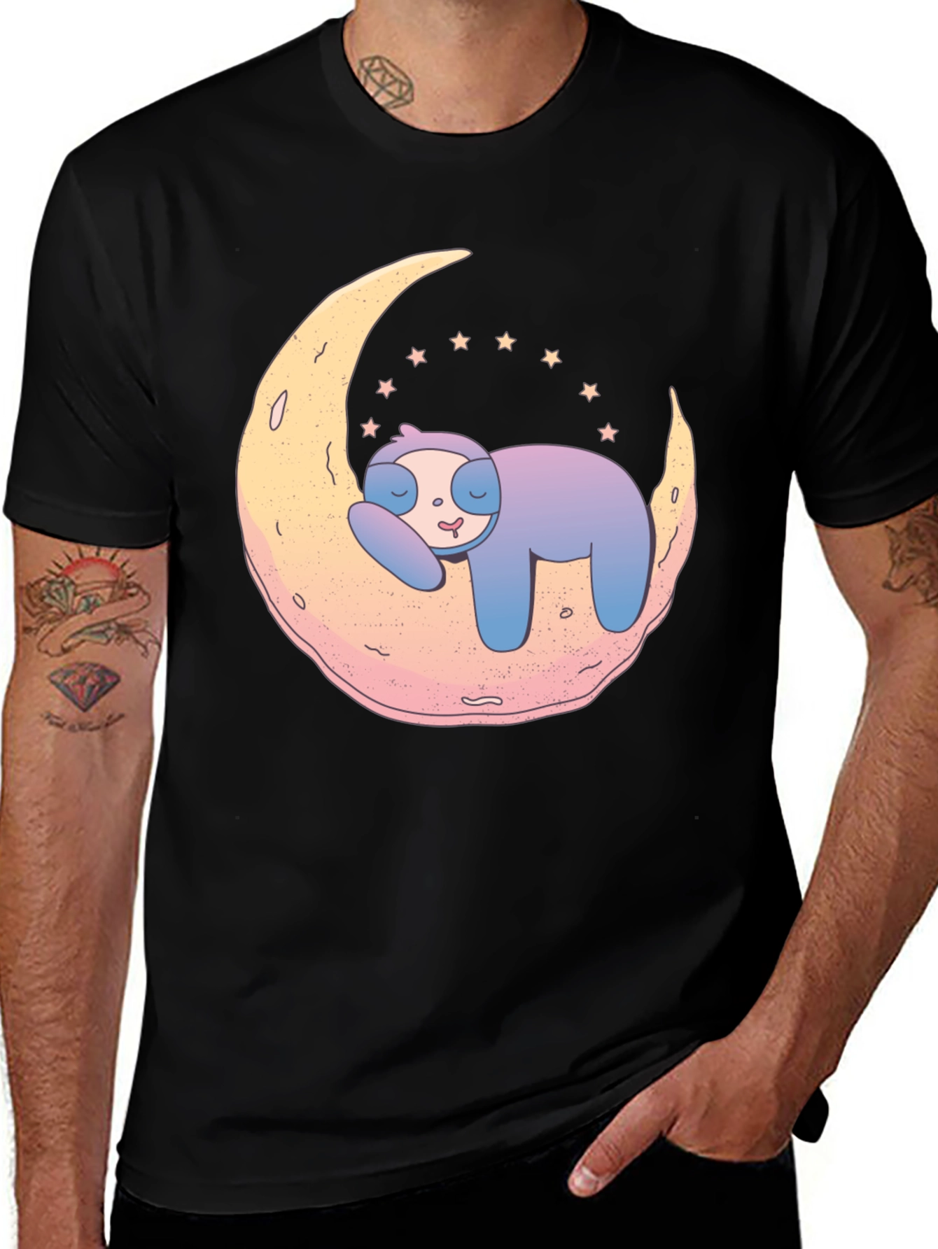 Black Dreamy Sloth on Moon Graphic Tee - Black main image