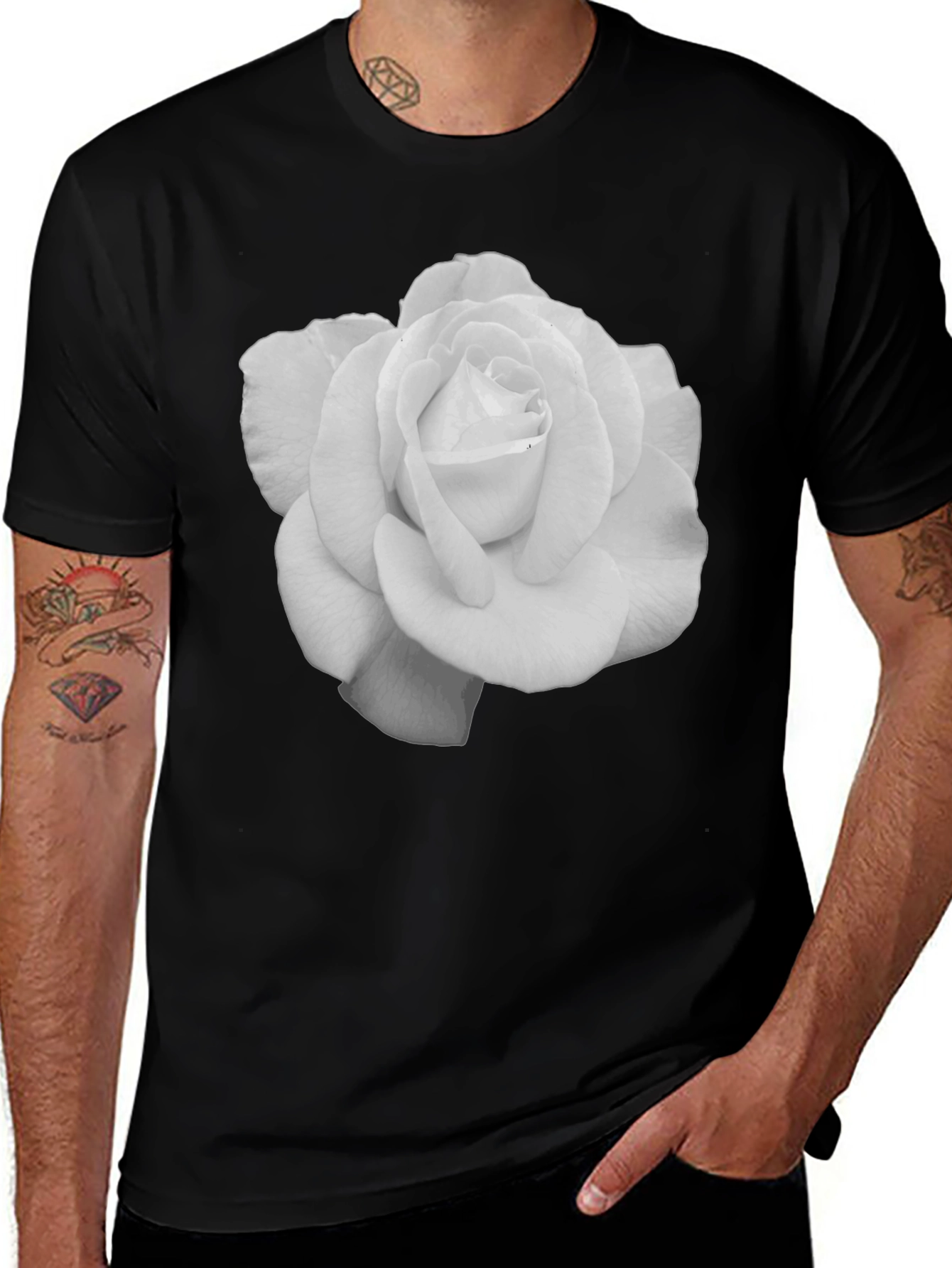 Variant 14 of Elegant Rose Graphic Tee - Black Cotton T-Shirt