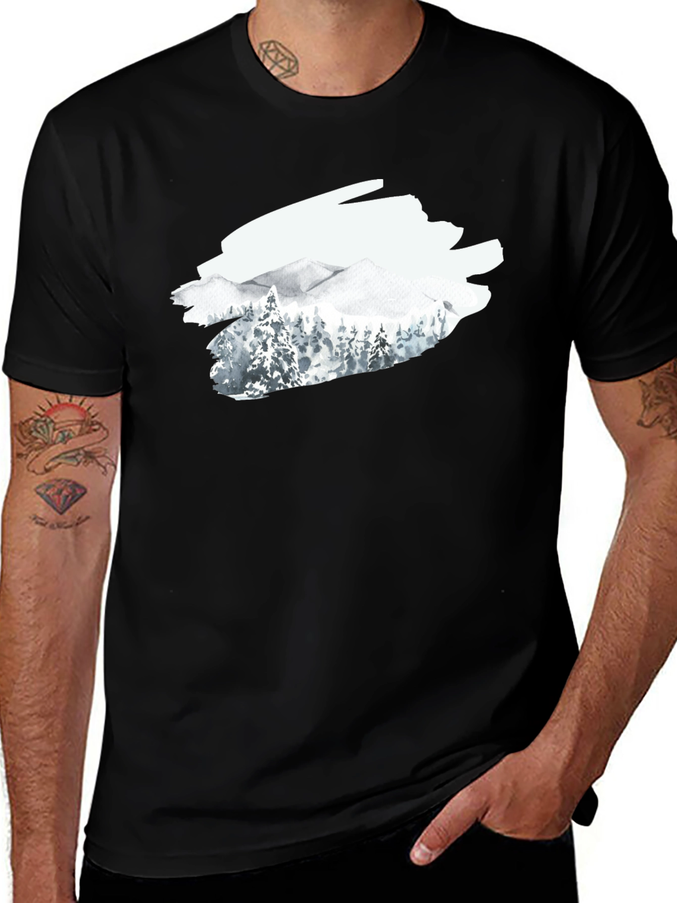 Variant 11 of Mountain Scene Graphic T-Shirt - Black
