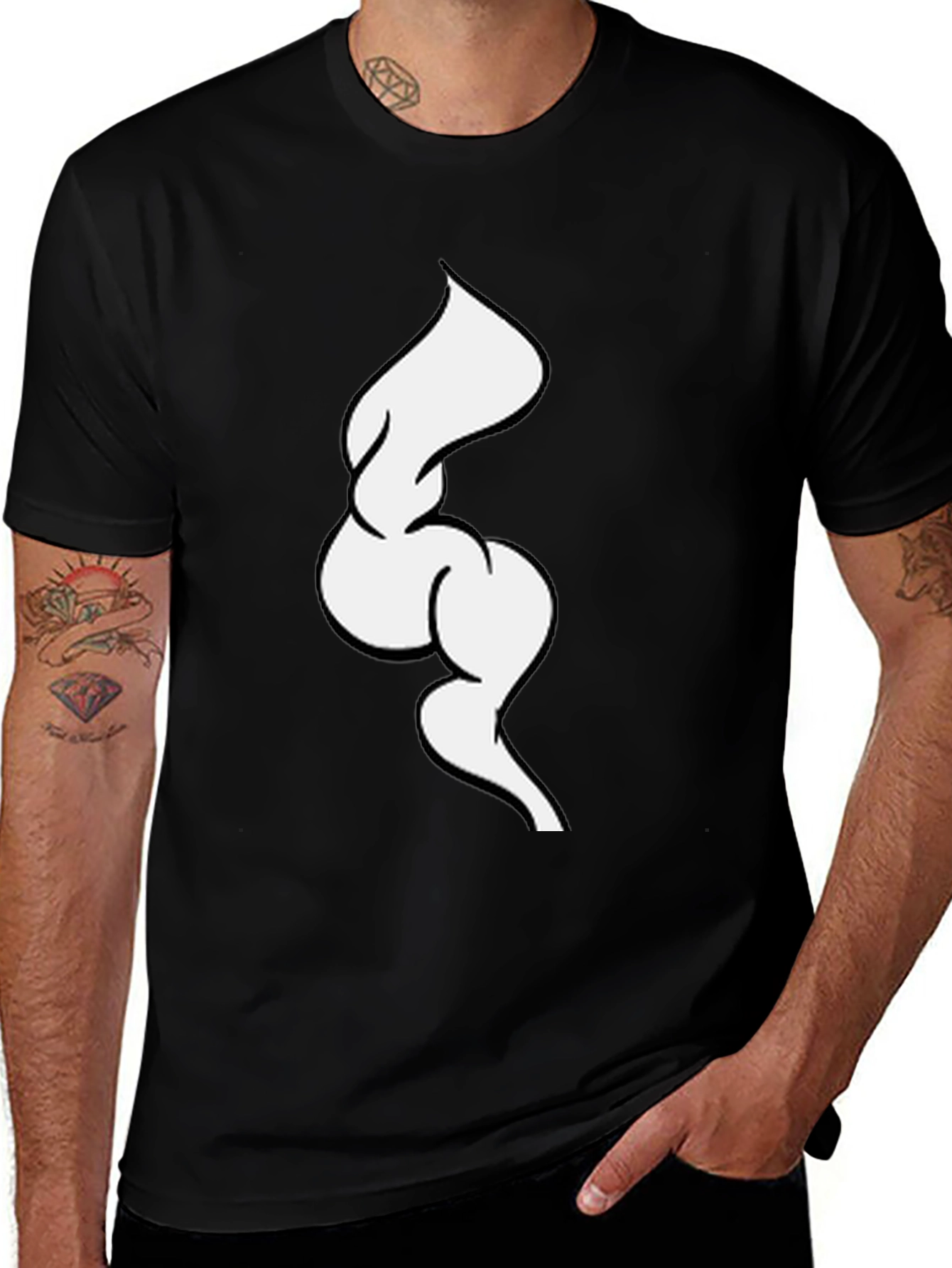 Abstract White Swirl on Black Tee