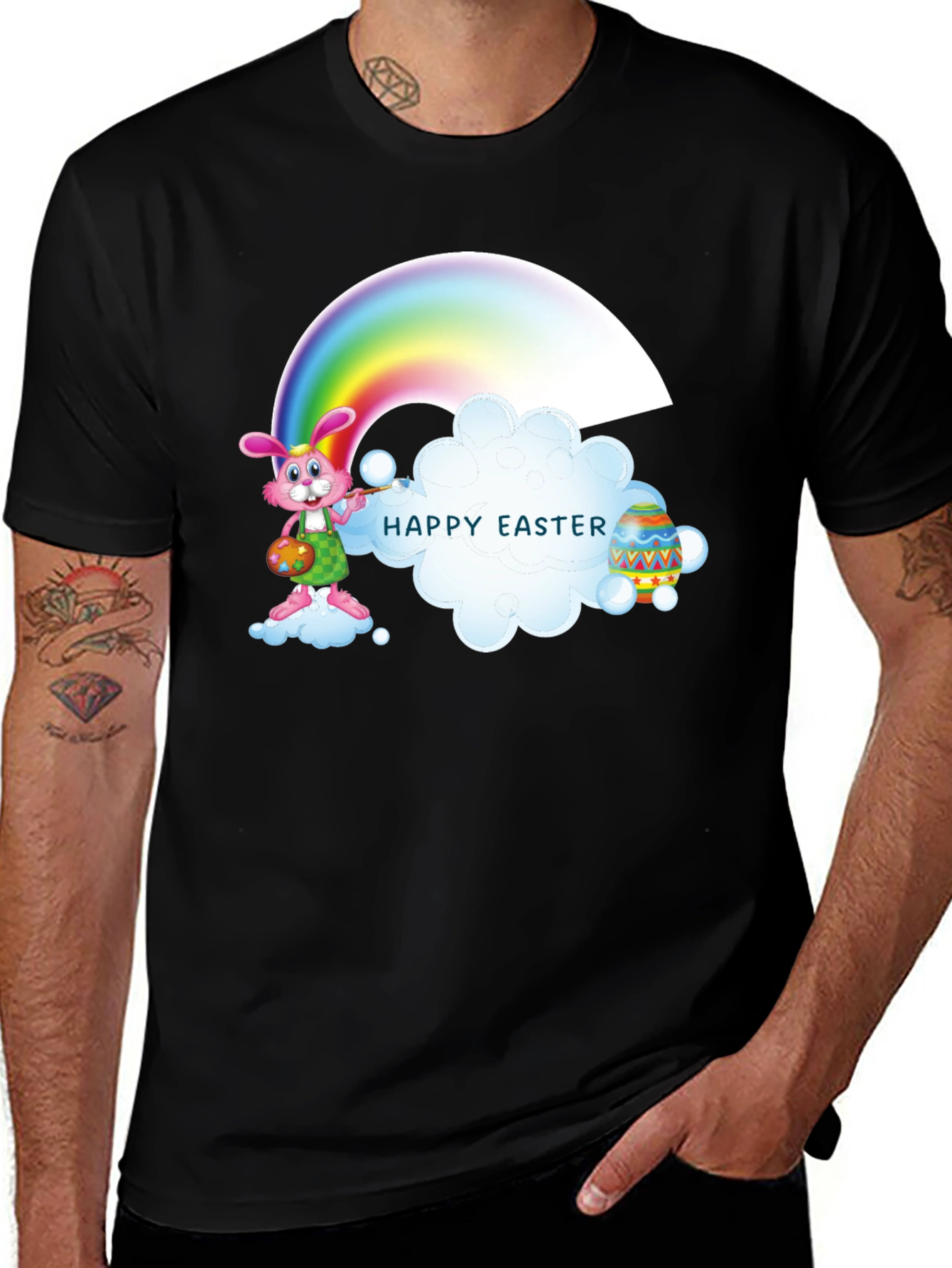 Variant 20 of Happy Easter Rainbow Bunny Black T-Shirt