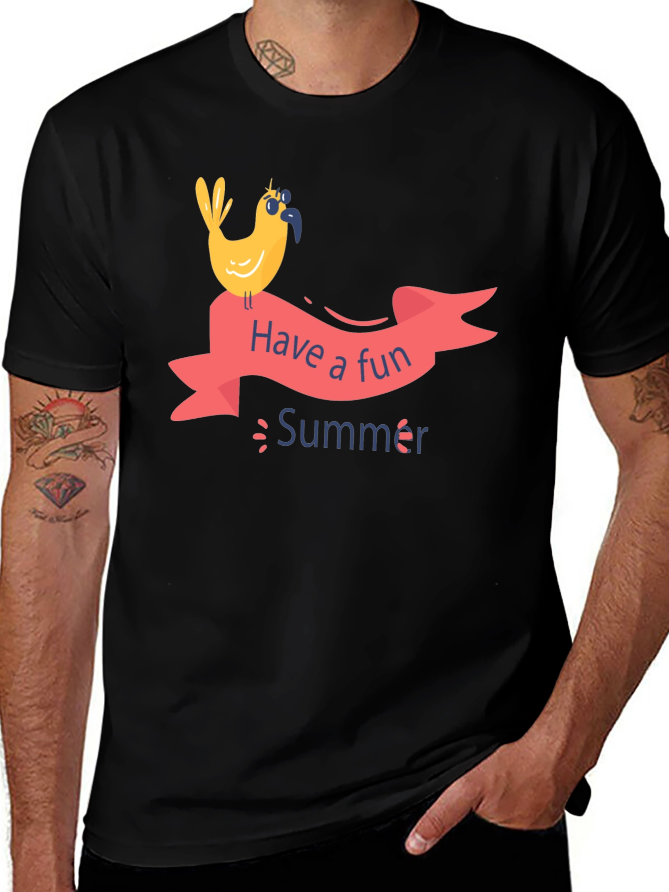 Variant 18 of Fun Summer Bird Graphic T-Shirt - Black