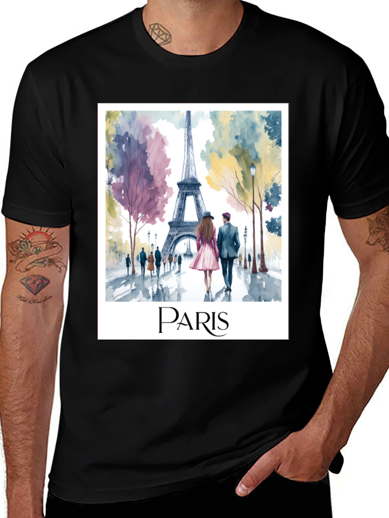 Paris Eiffel Tower Watercolor Graphic Tee